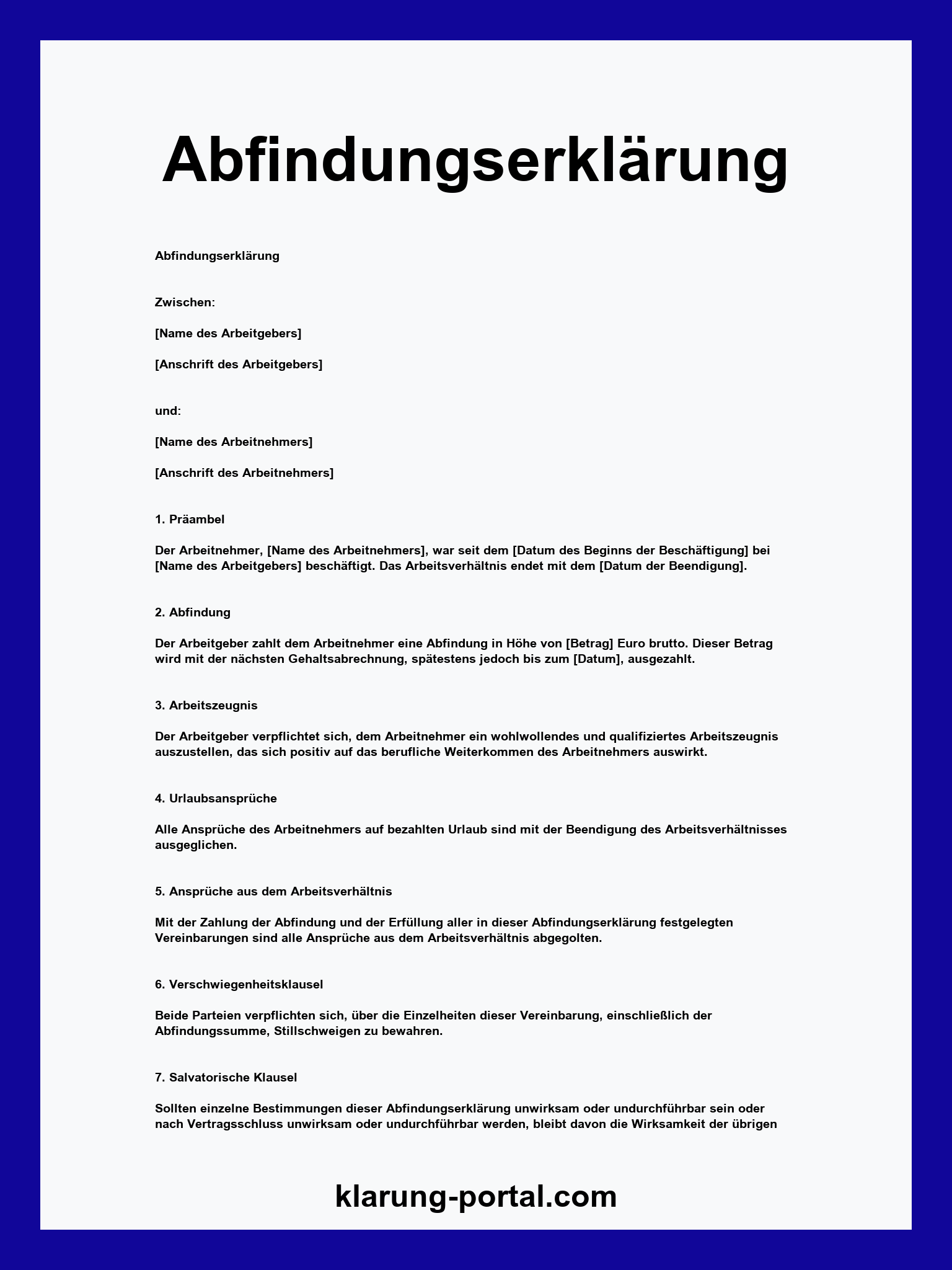 Abfindungserklärung Vorlage