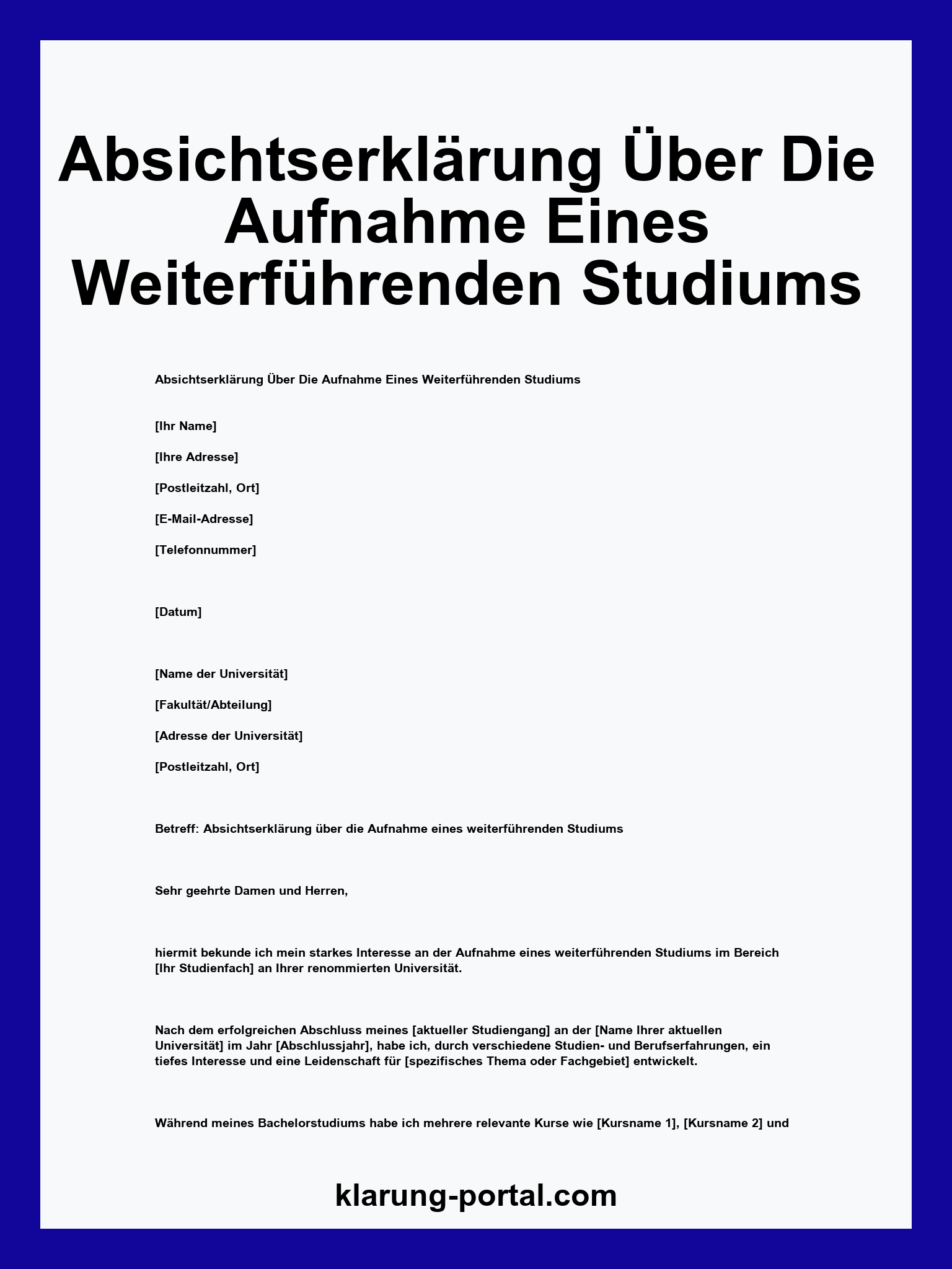 Absichtserklärung Über Die Aufnahme Eines Weiterführenden Studiums
