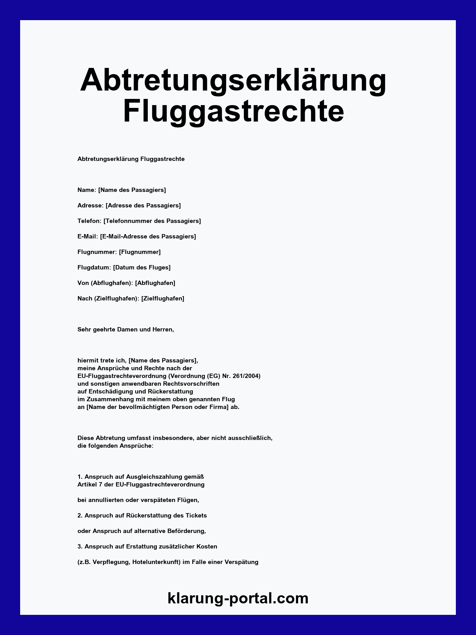 Abtretungserklärung Fluggastrechte Muster