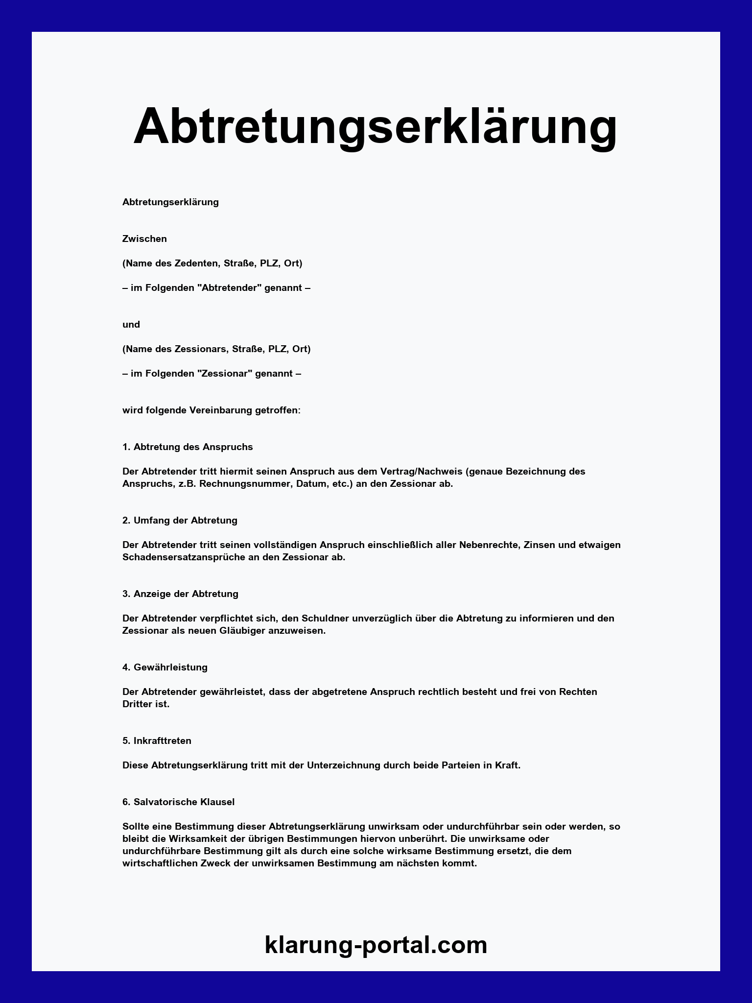 Abtretungserklärung Vorlage WORD