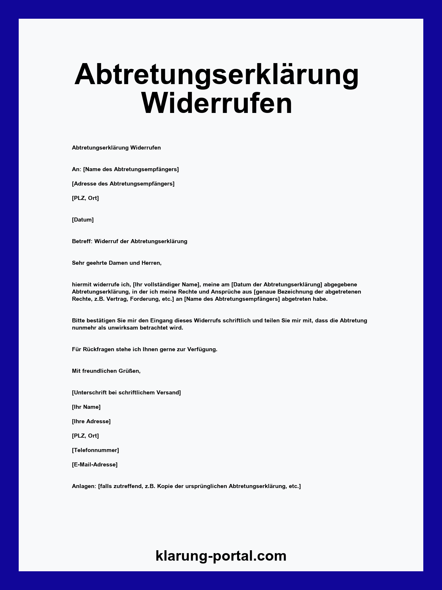 Abtretungserklärung Widerrufen Muster