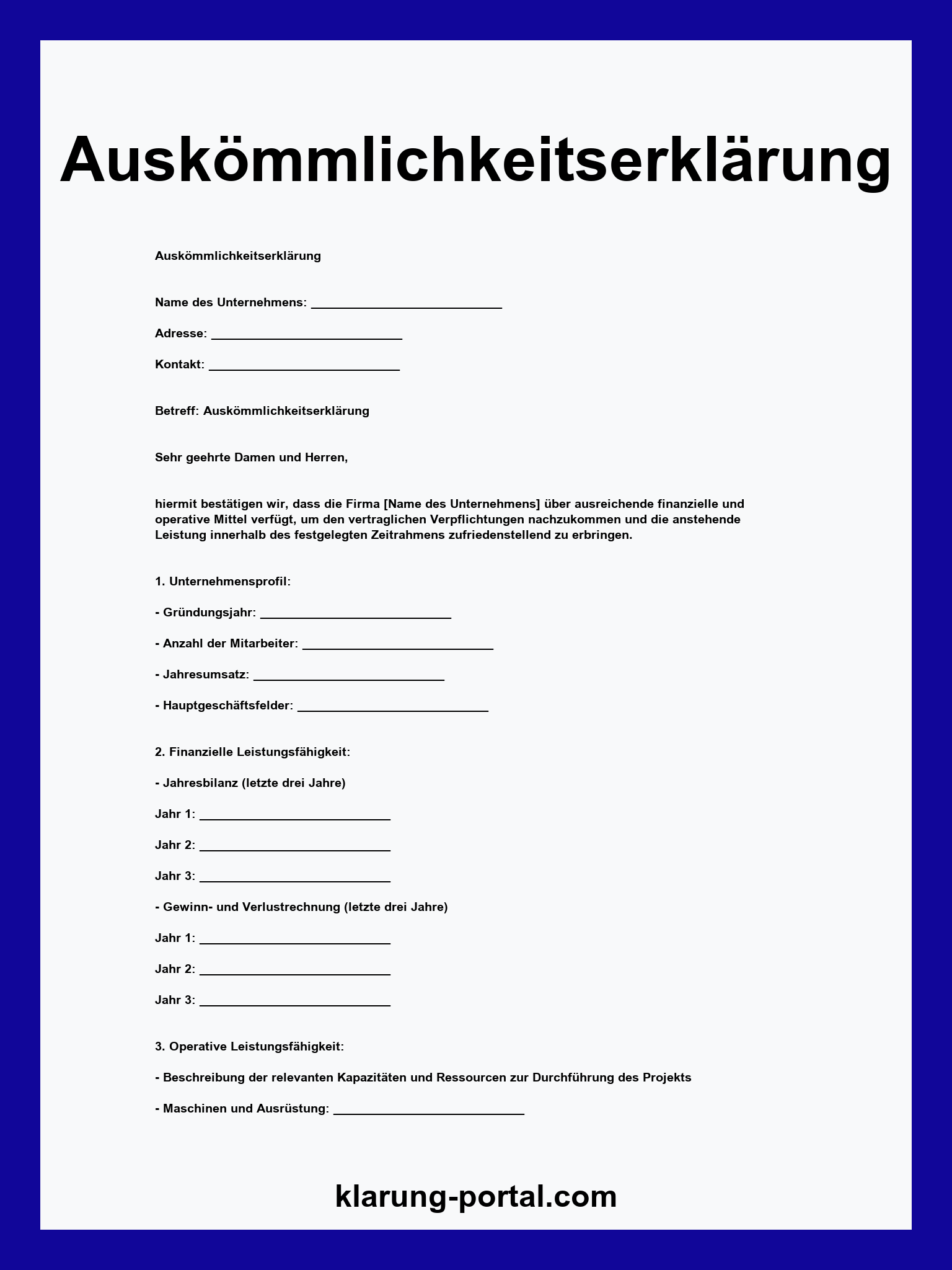 Auskömmlichkeitserklärung Vordruck