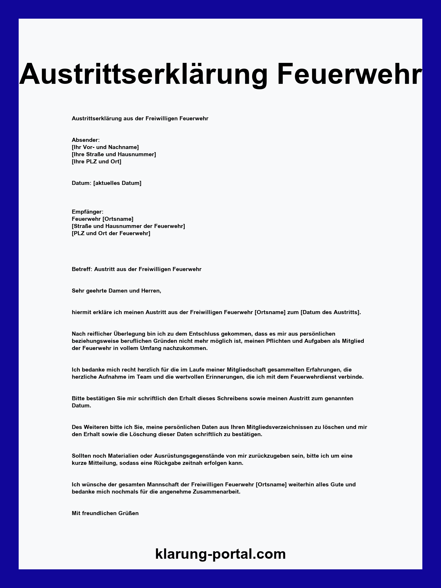 Austrittserklärung Feuerwehr WORD