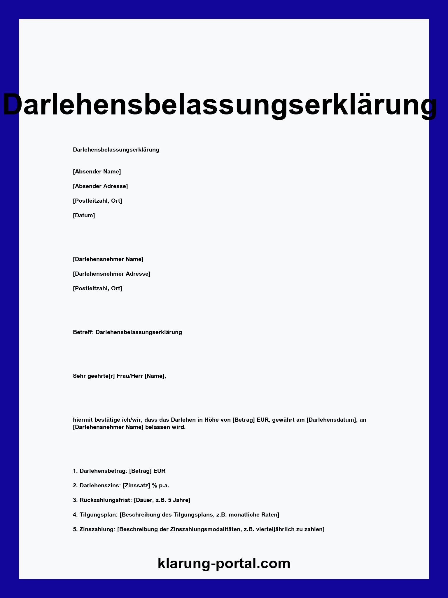 Darlehensbelassungserklärung