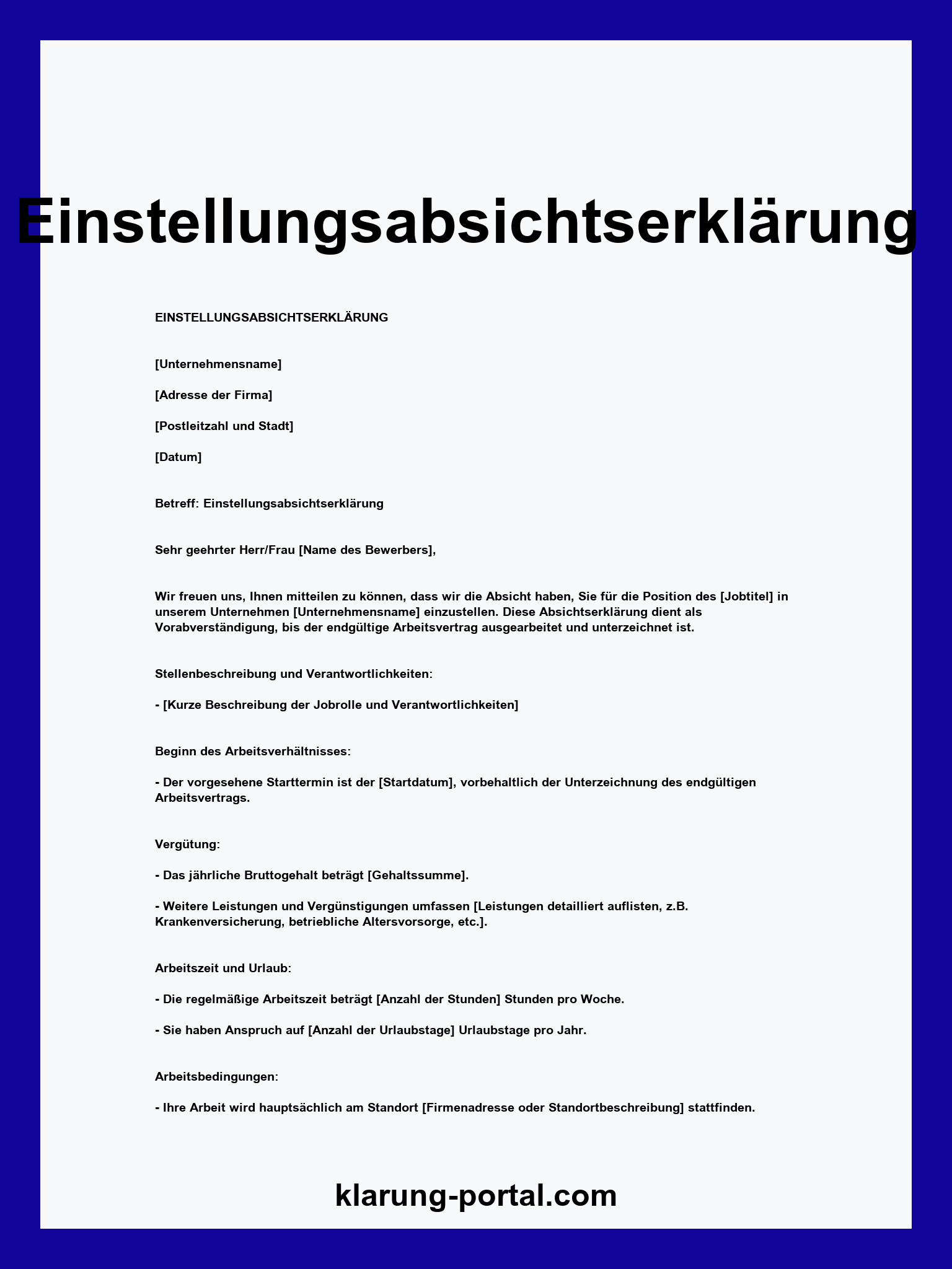 Einstellungsabsichtserklärung