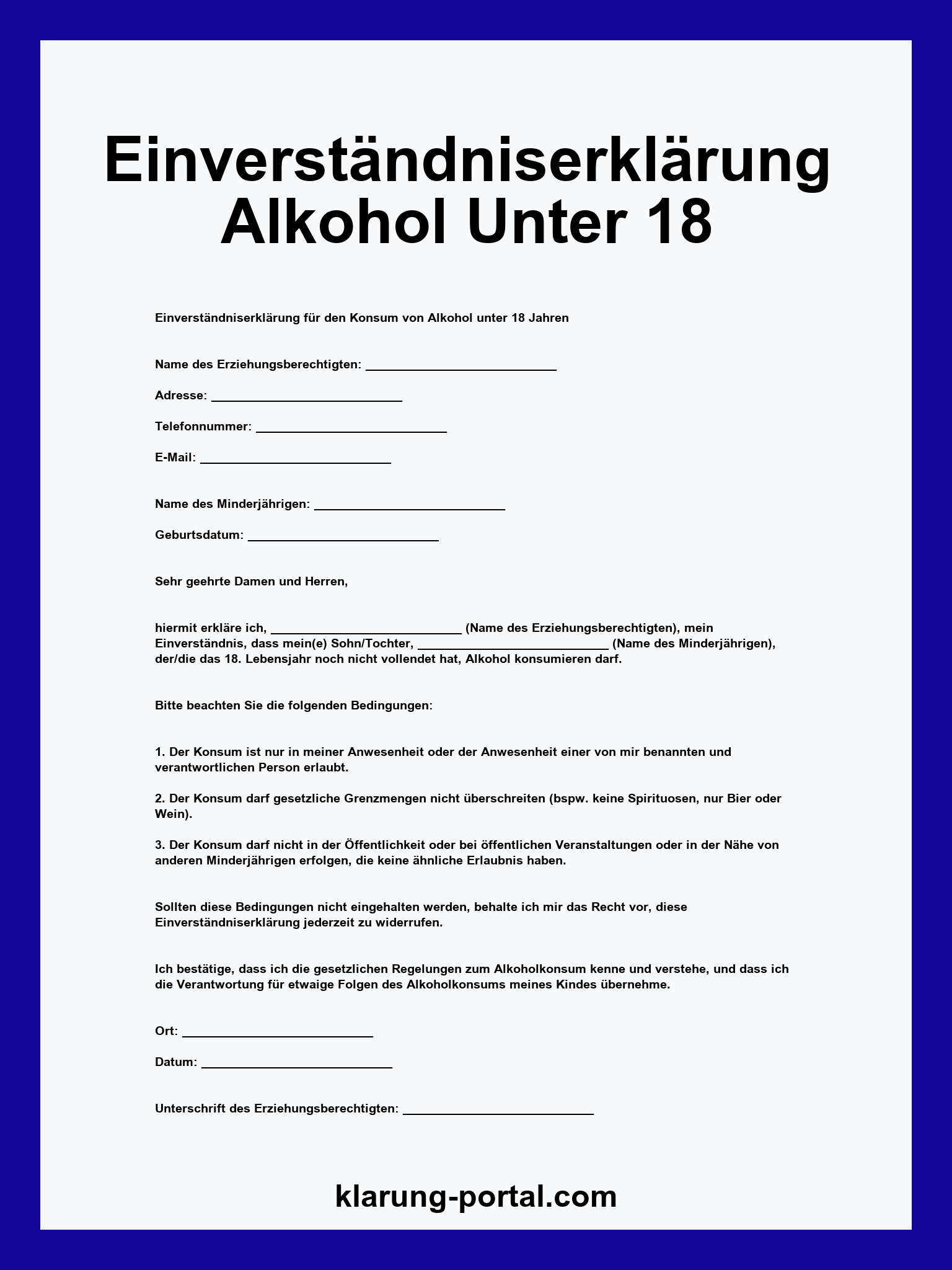 Einverständniserklärung Alkohol Unter 18