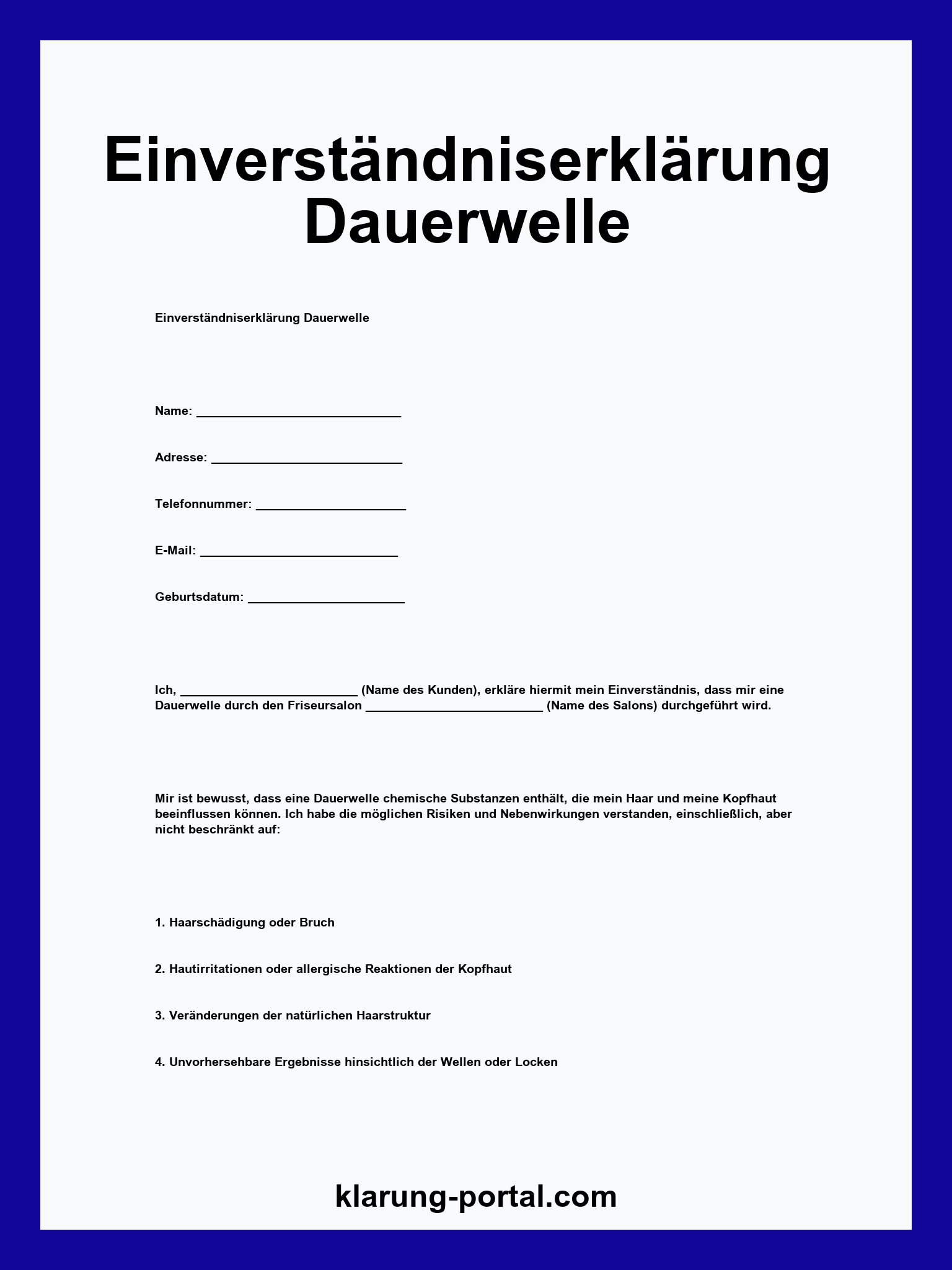 Einverständniserklärung Dauerwelle