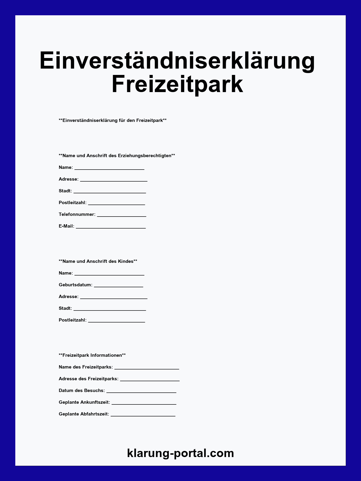 Einverständniserklärung Freizeitpark Muster