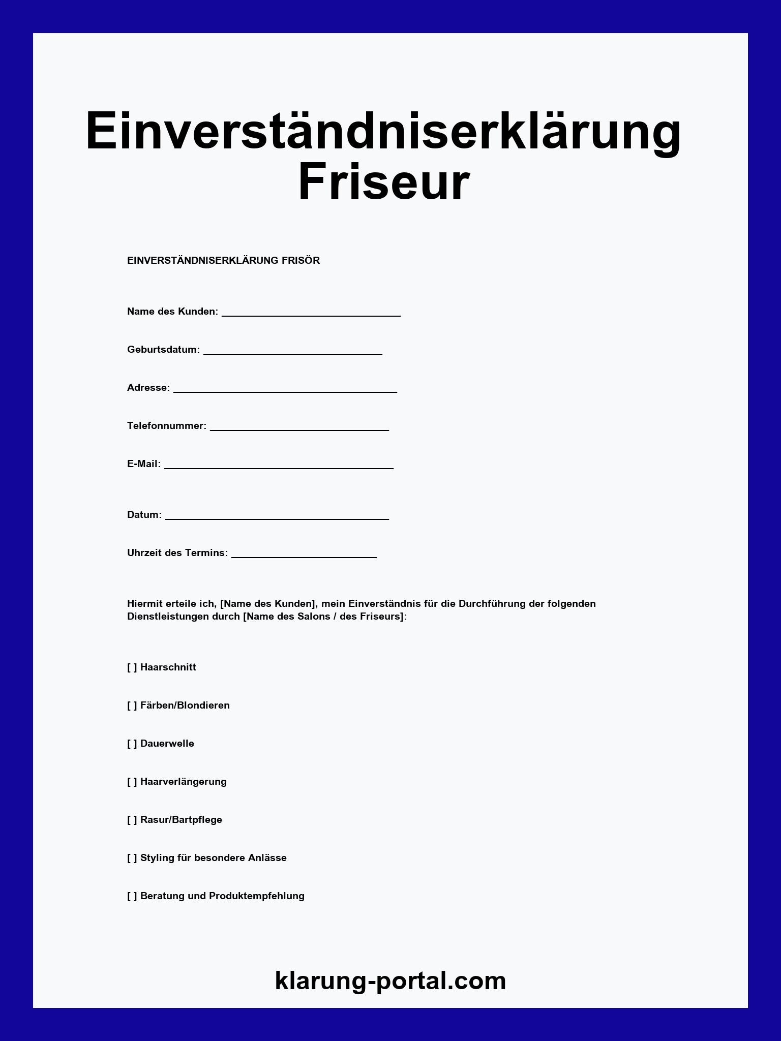Einverständniserklärung Friseur Vorlage