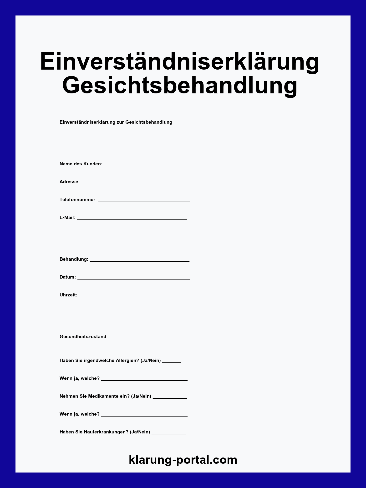 Einverständniserklärung Gesichtsbehandlung