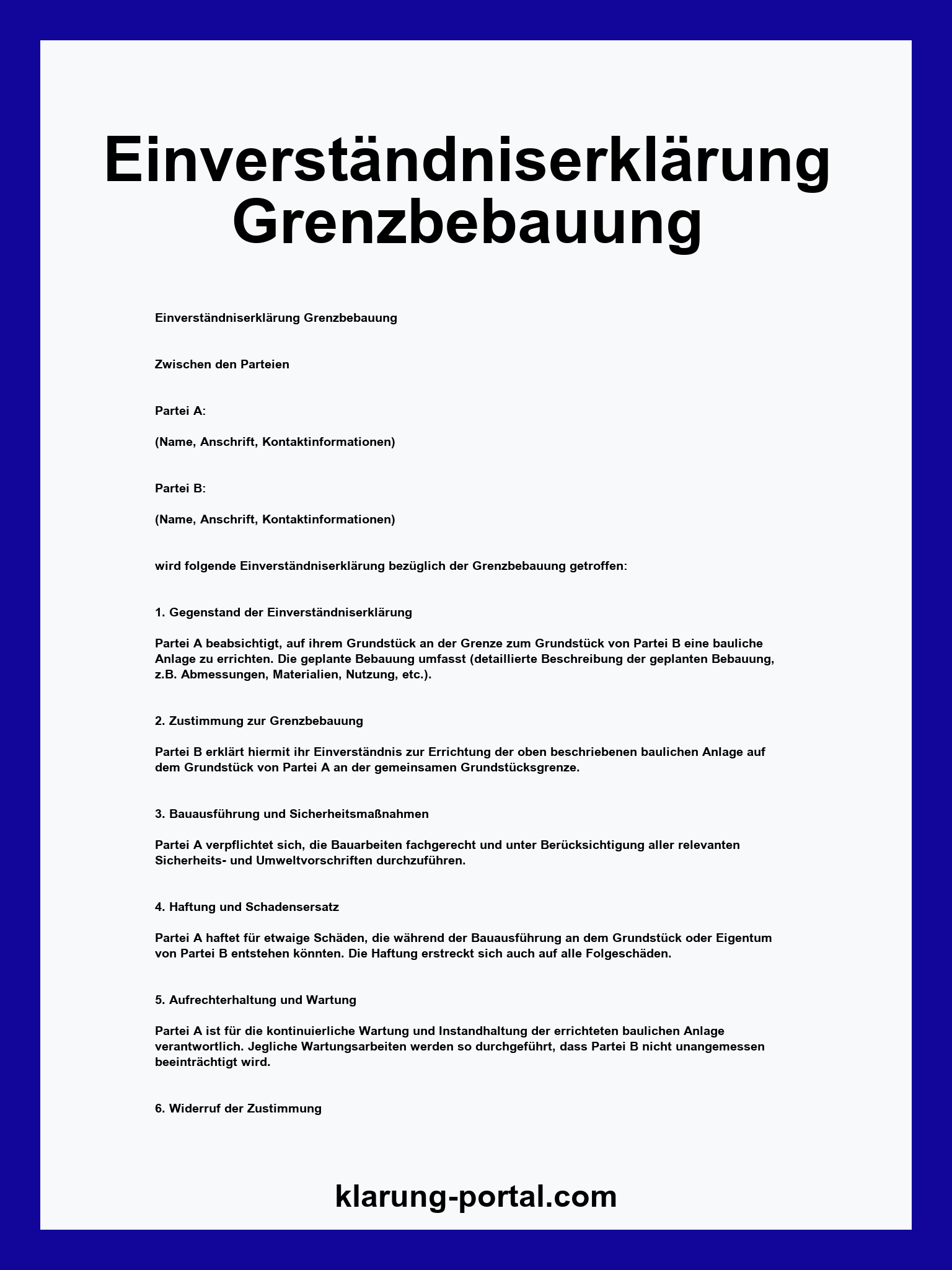 Einverständniserklärung Grenzbebauung