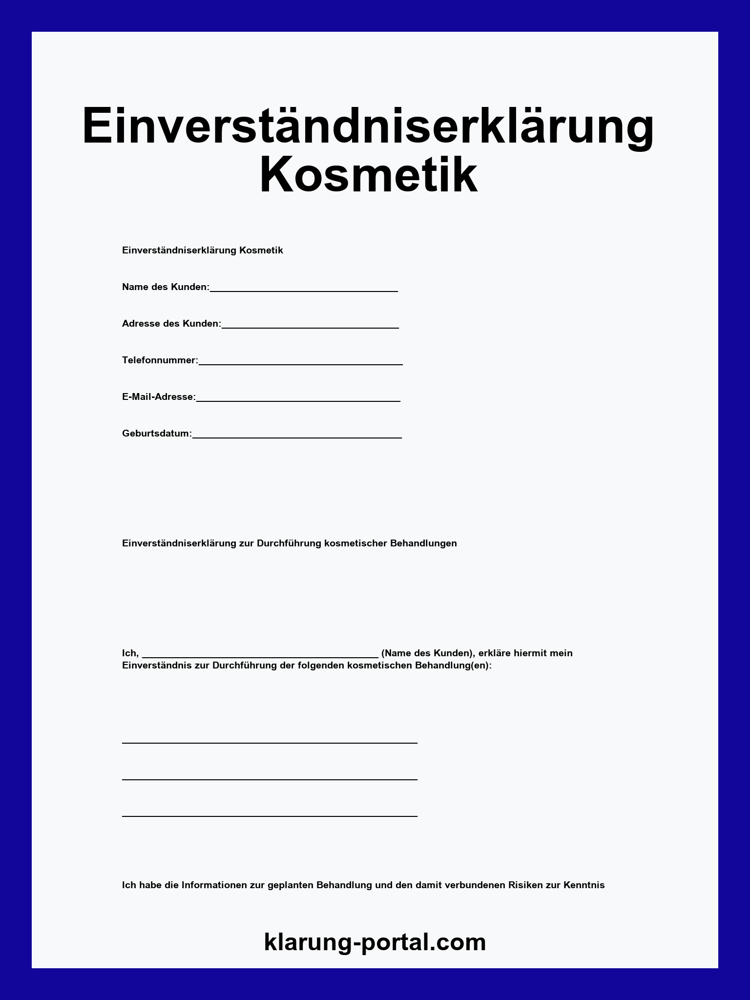 Einverständniserklärung Kosmetik Vorlage