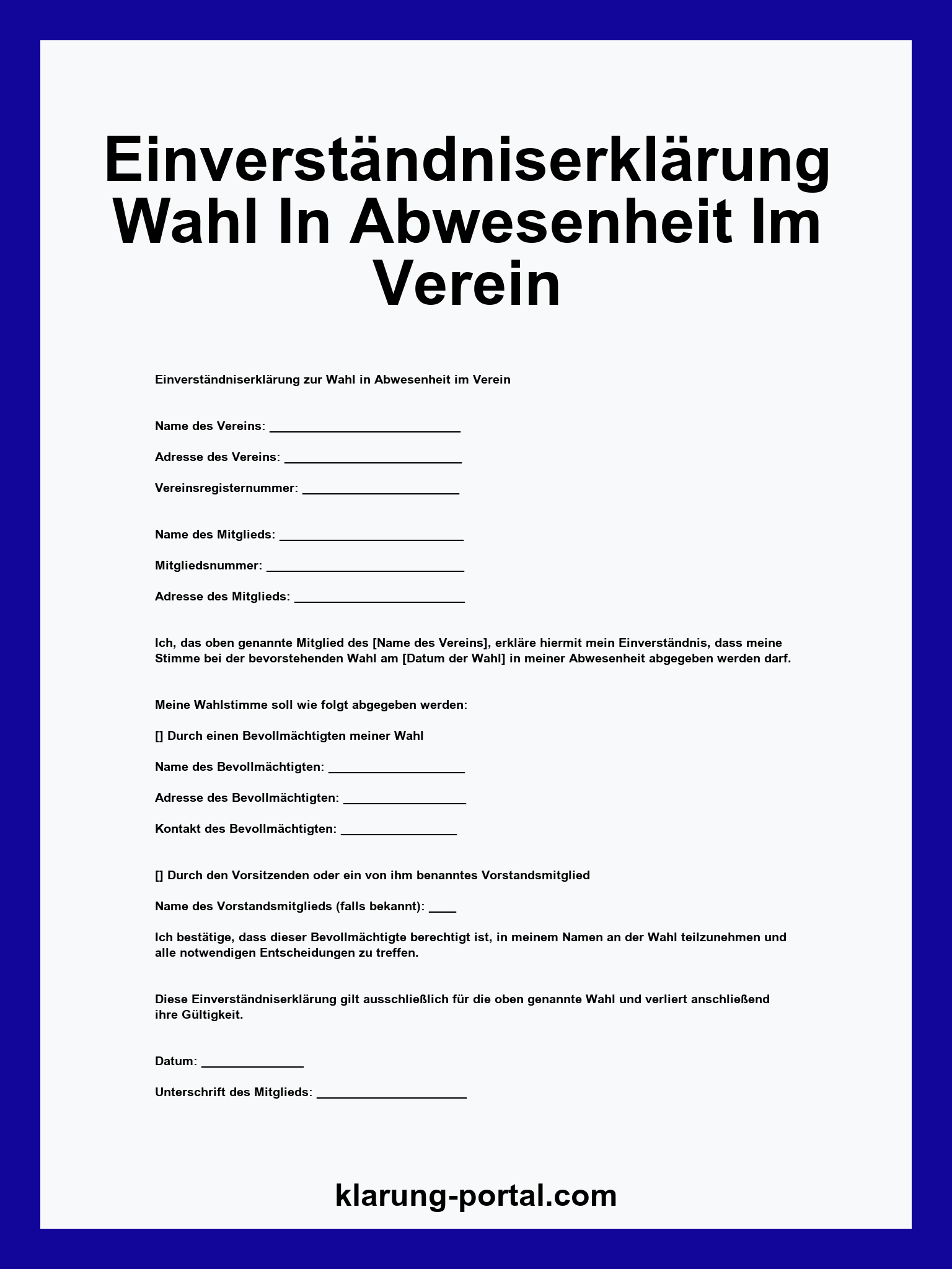 Einverständniserklärung Wahl In Abwesenheit Im Verein