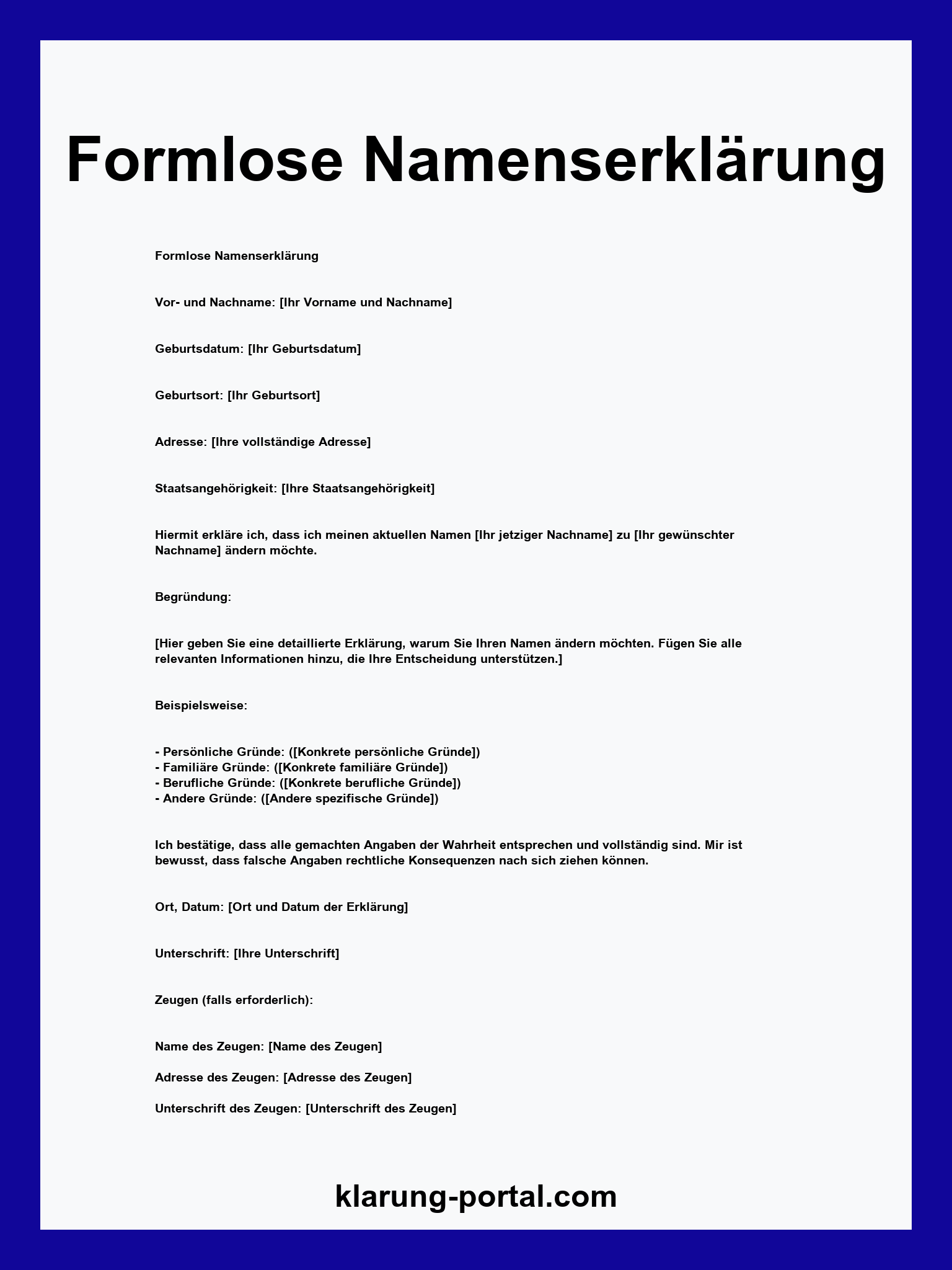 Formlose Namenserklärung Muster
