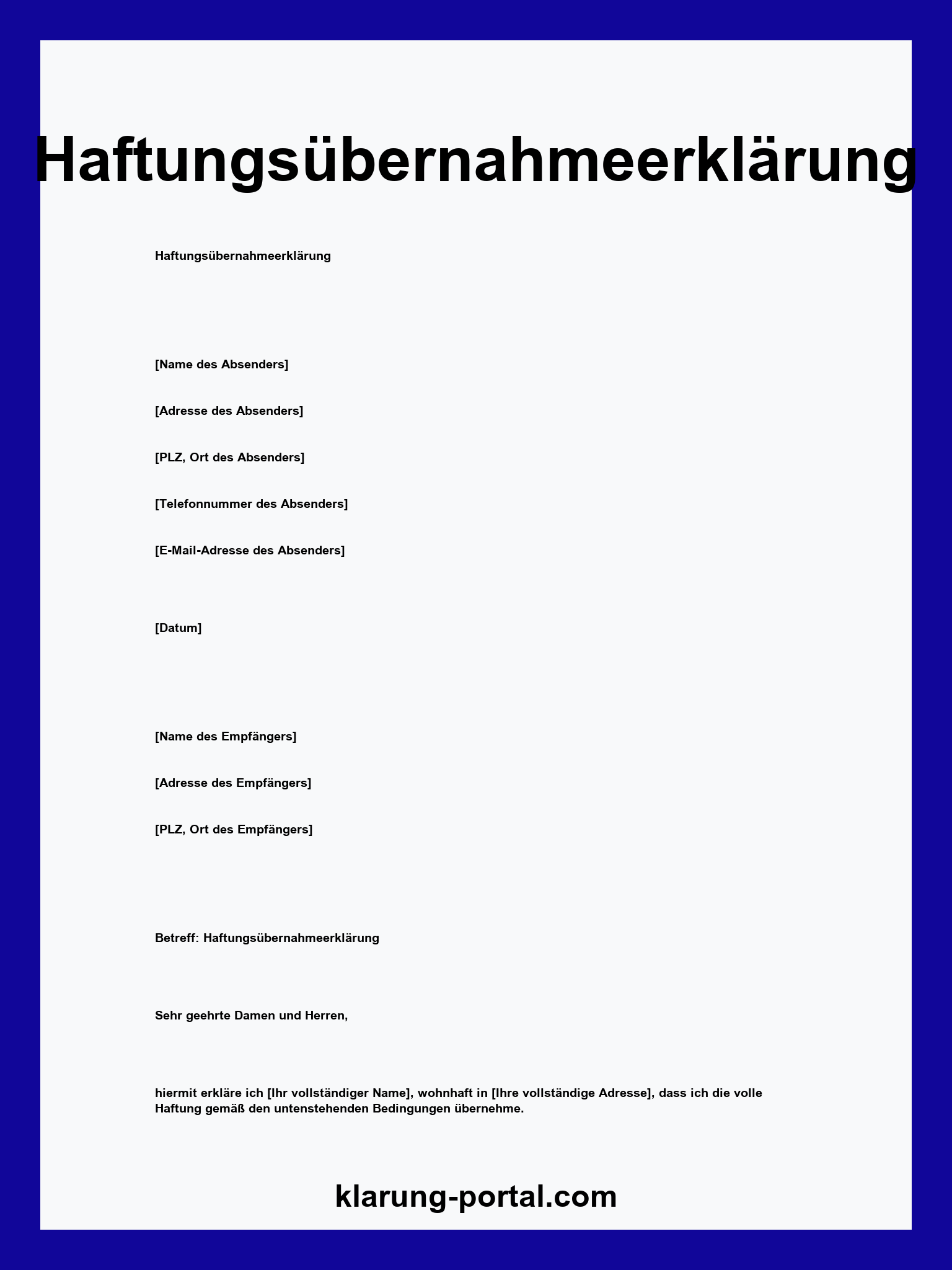 Haftungsübernahmeerklärung Muster