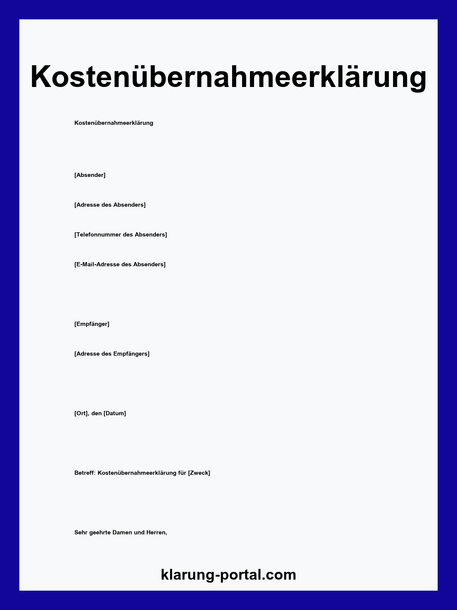 Kostenübernahmeerklärung Vorlage WORD