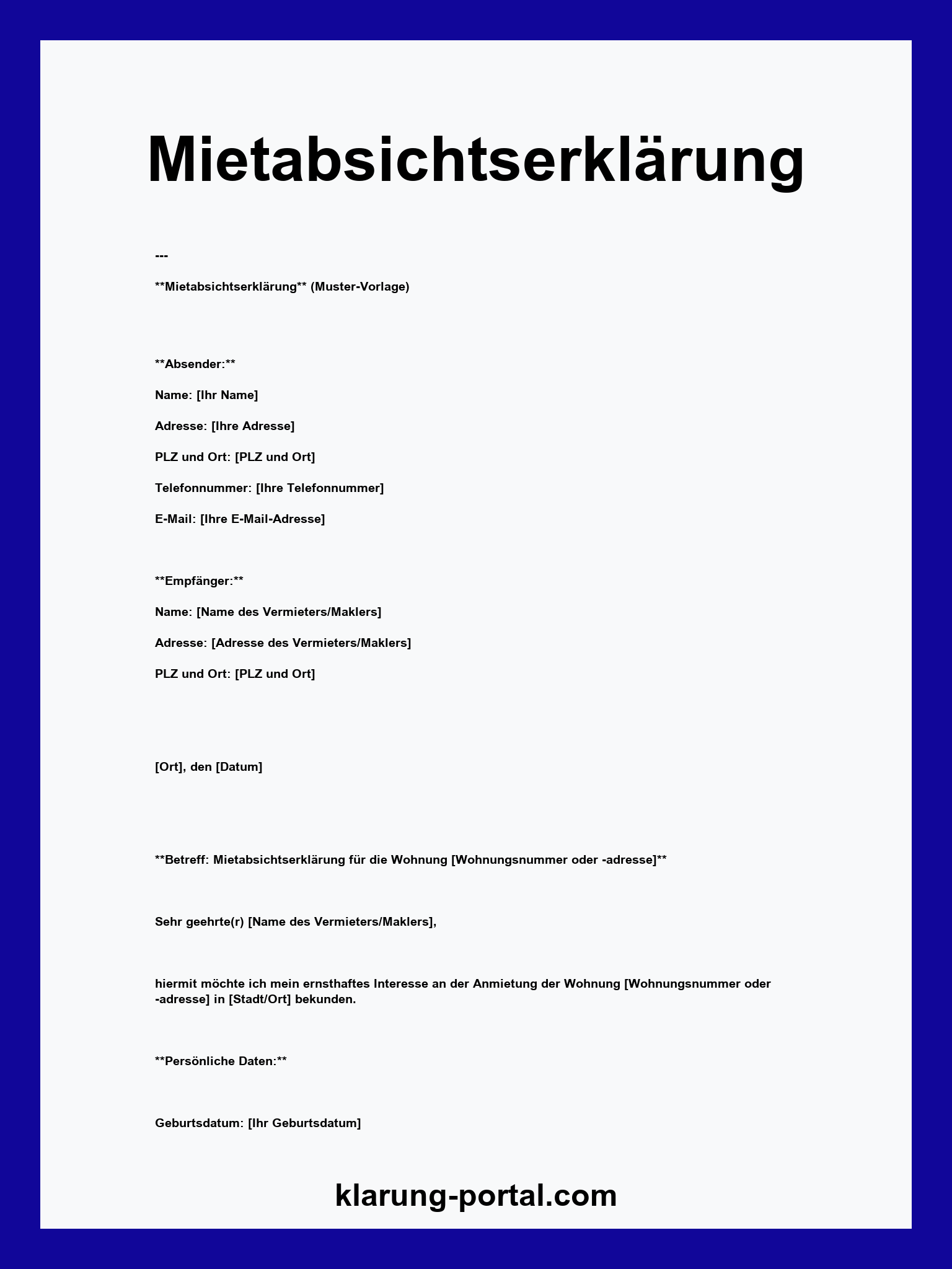 Mietabsichtserklärung
