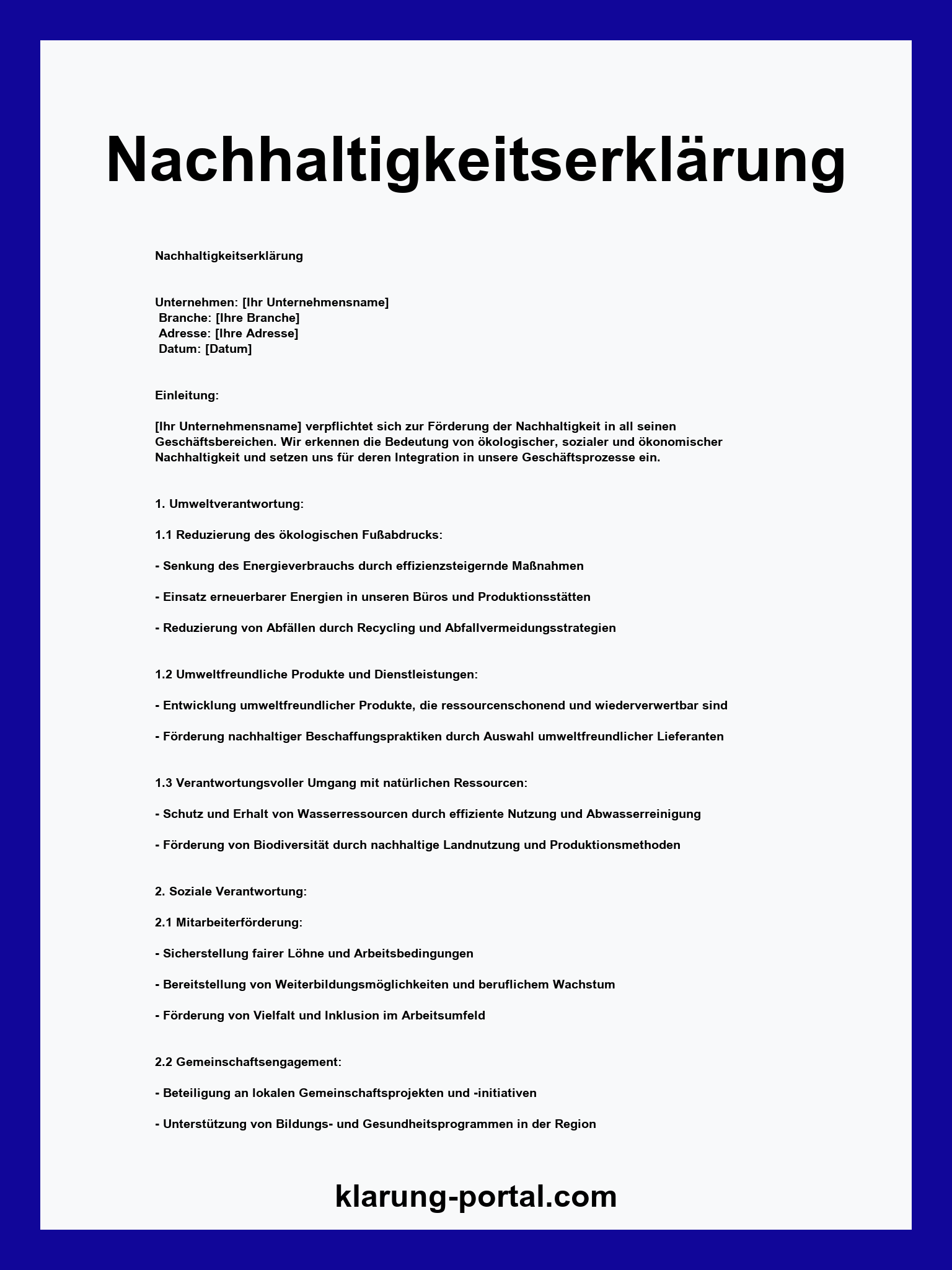 Nachhaltigkeitserklärung Muster