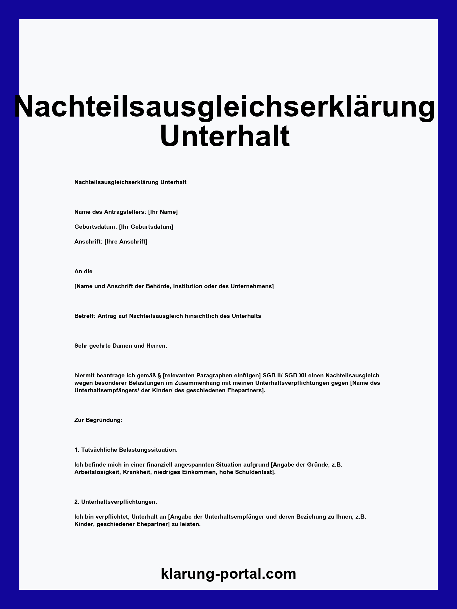 Nachteilsausgleichserklärung Unterhalt Muster