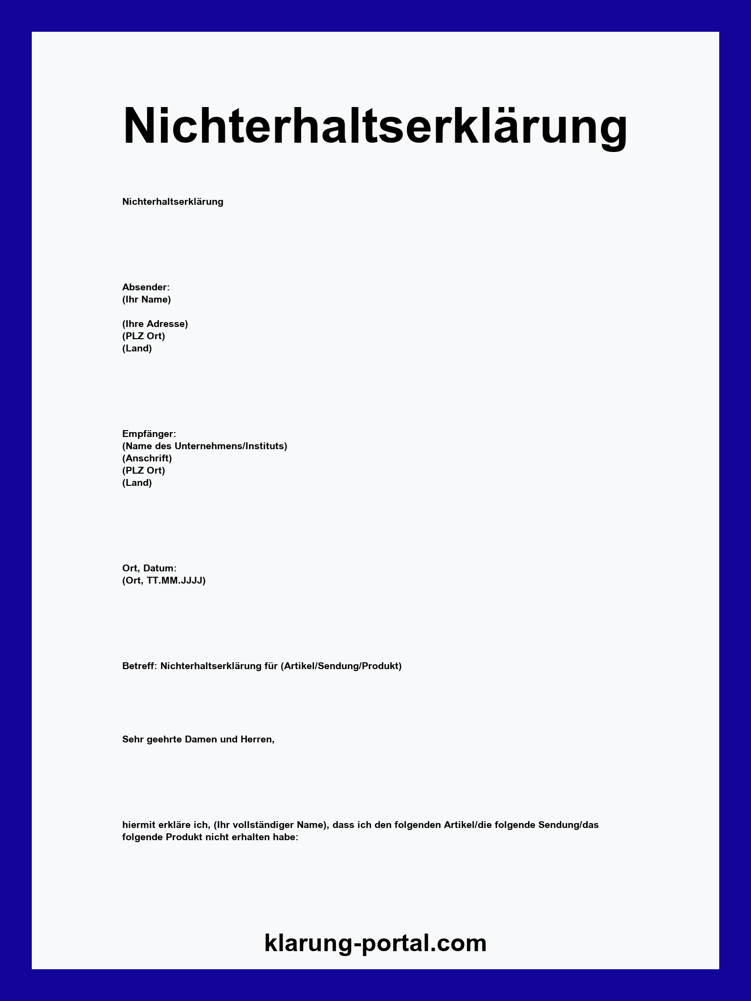 Nichterhaltserklärung Muster
