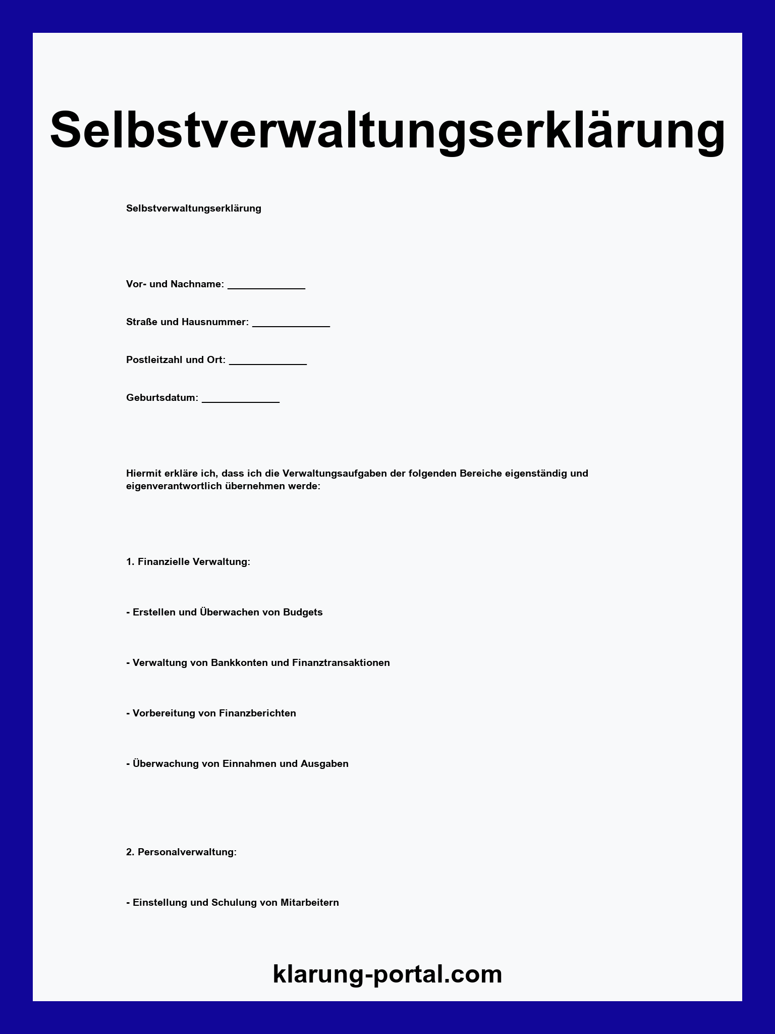Selbstverwaltungserklärung Vorlage