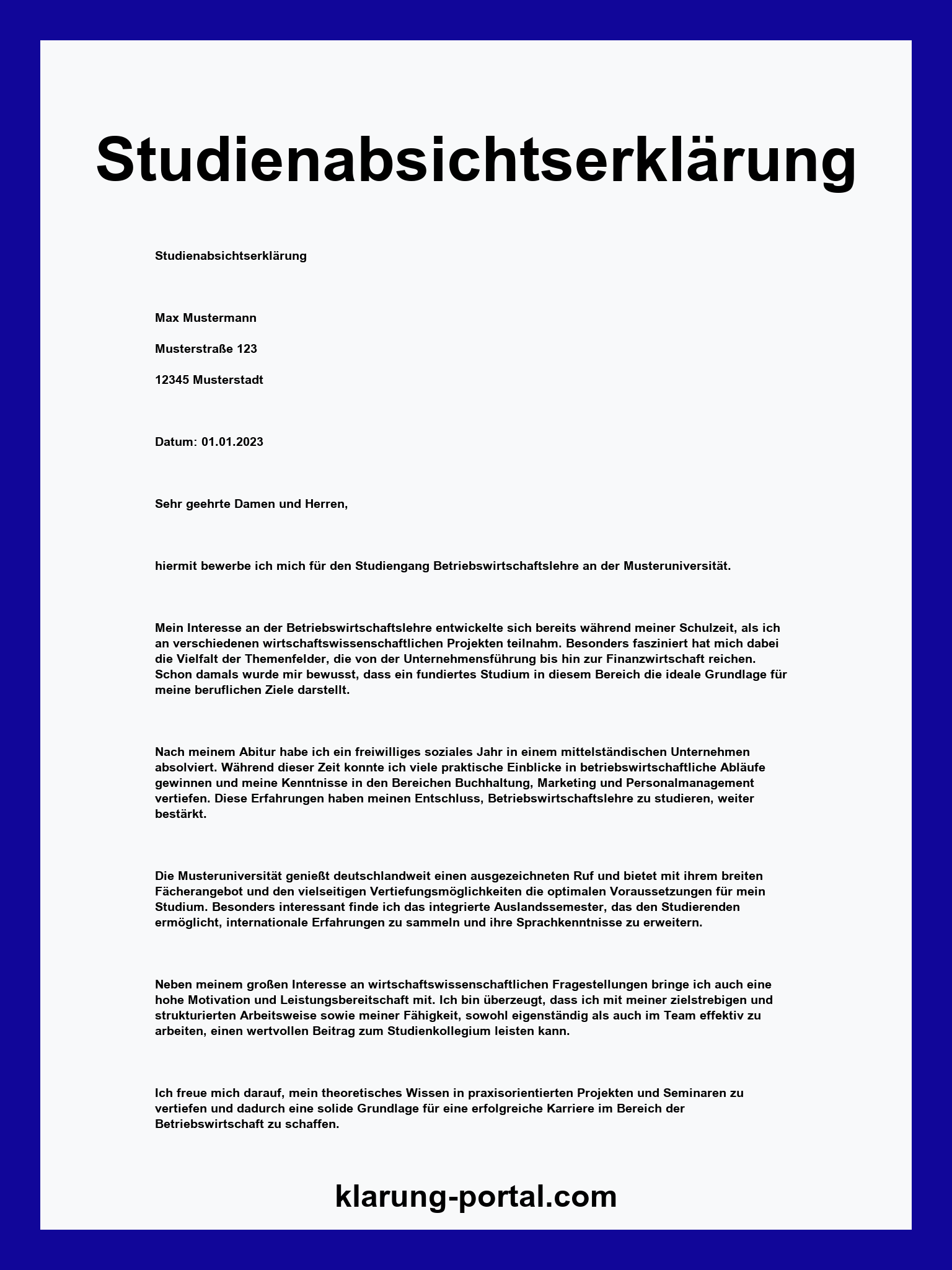Studienabsichtserklärung
