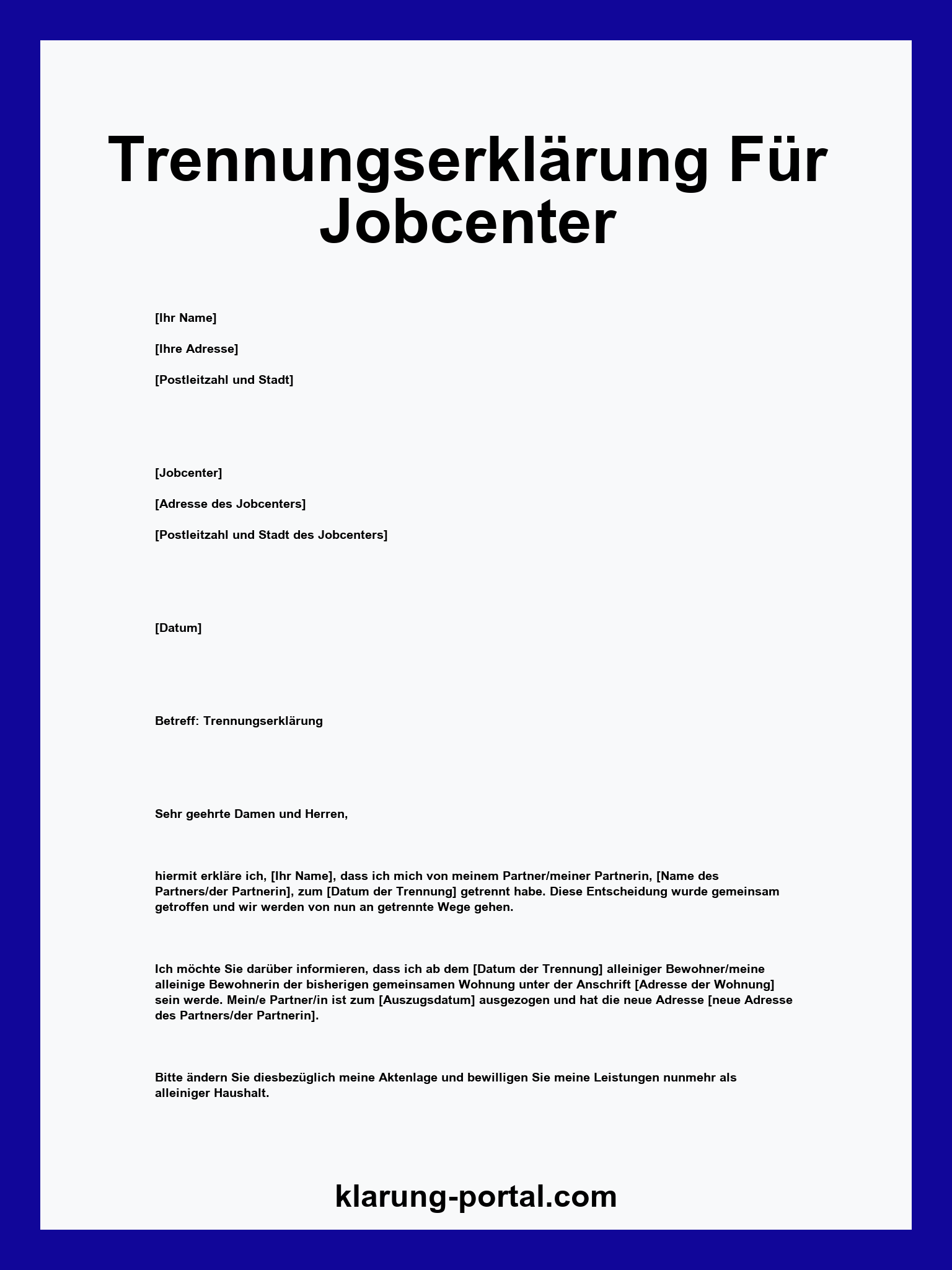 Trennungserklärung Für Jobcenter Vorlage