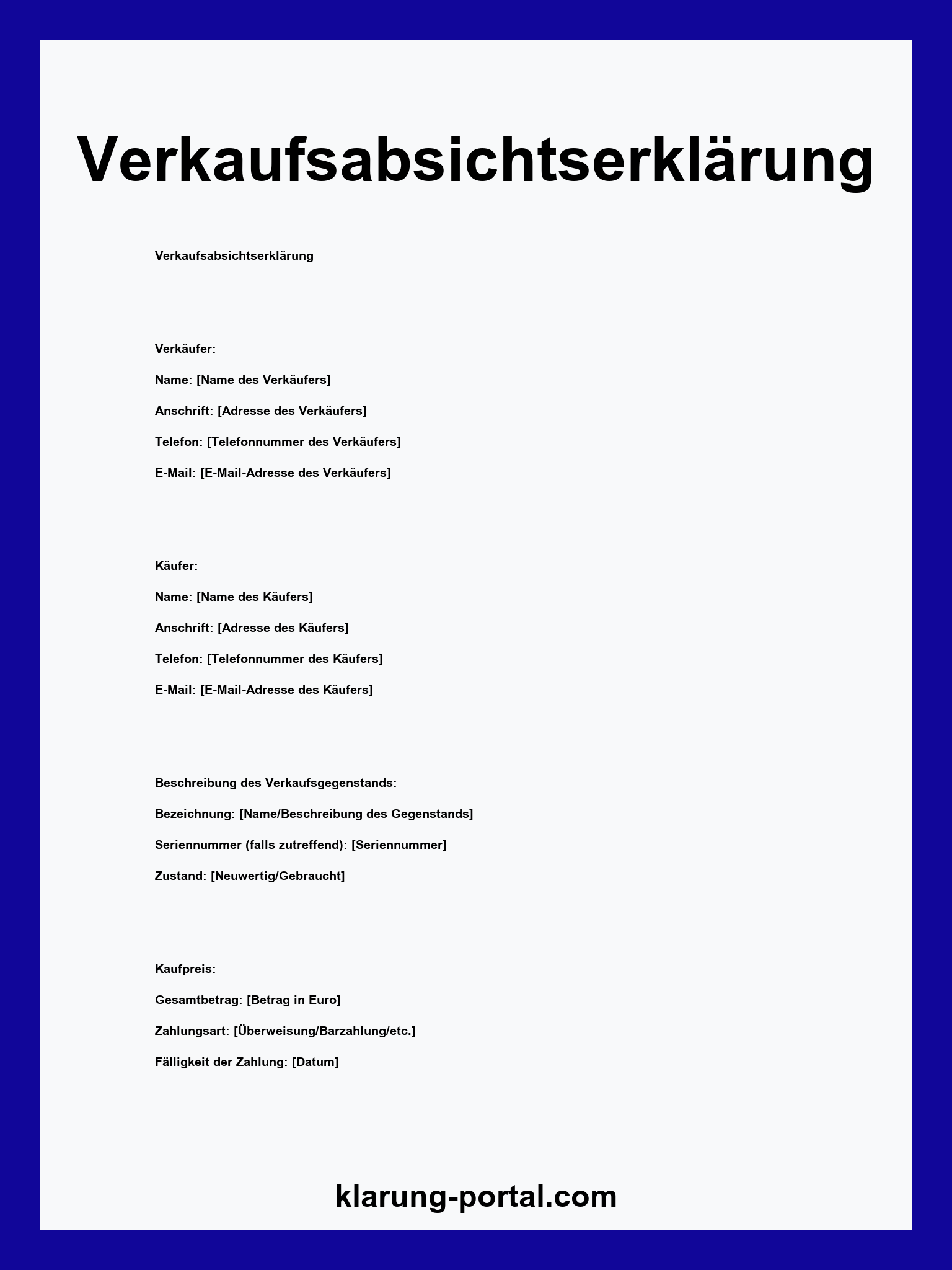 Verkaufsabsichtserklärung