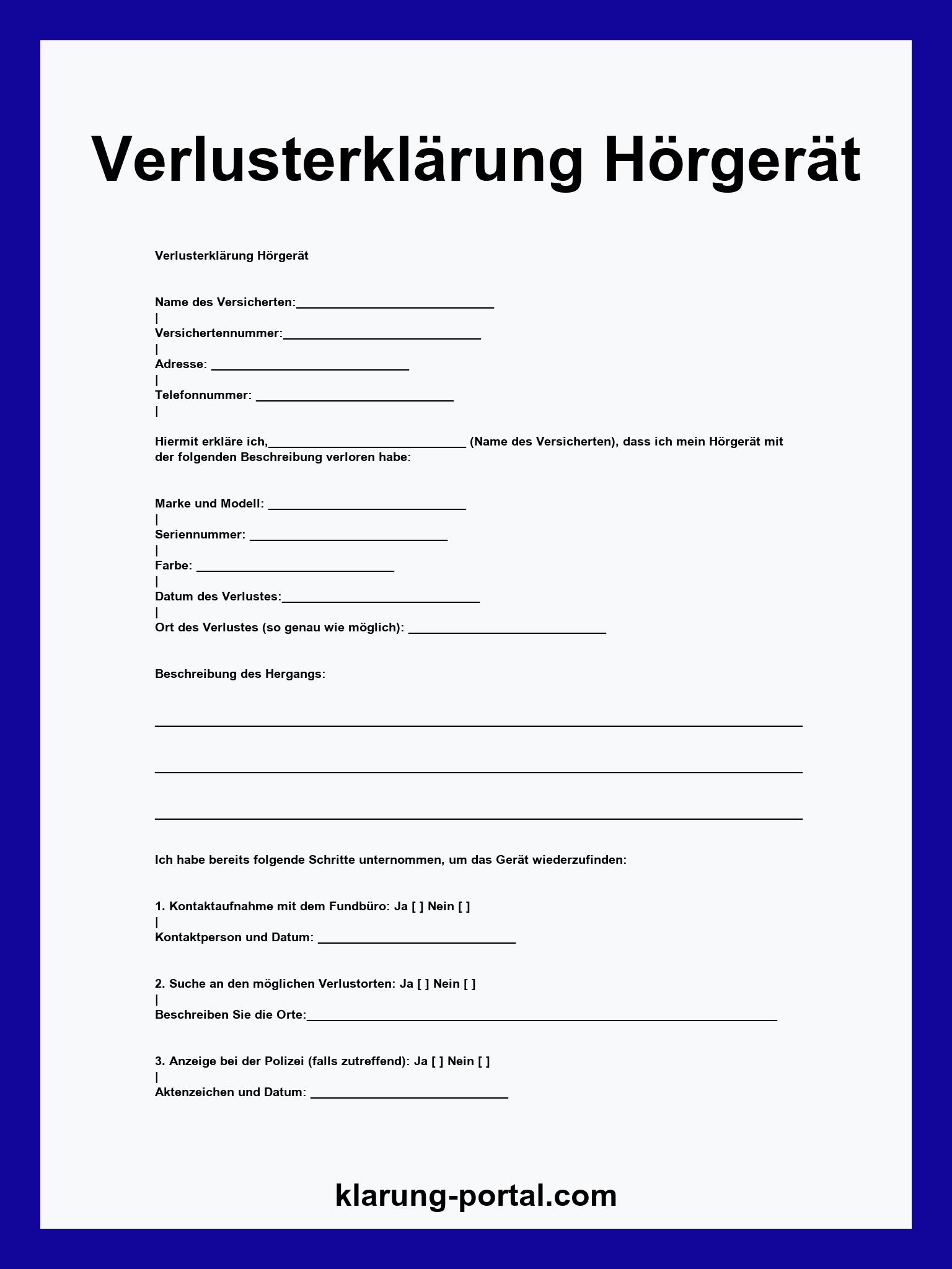 Verlusterklärung Hörgerät Vorlage