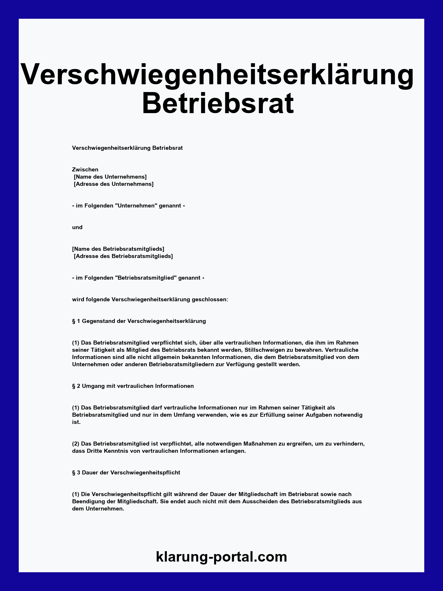 Verschwiegenheitserklärung Betriebsrat Muster