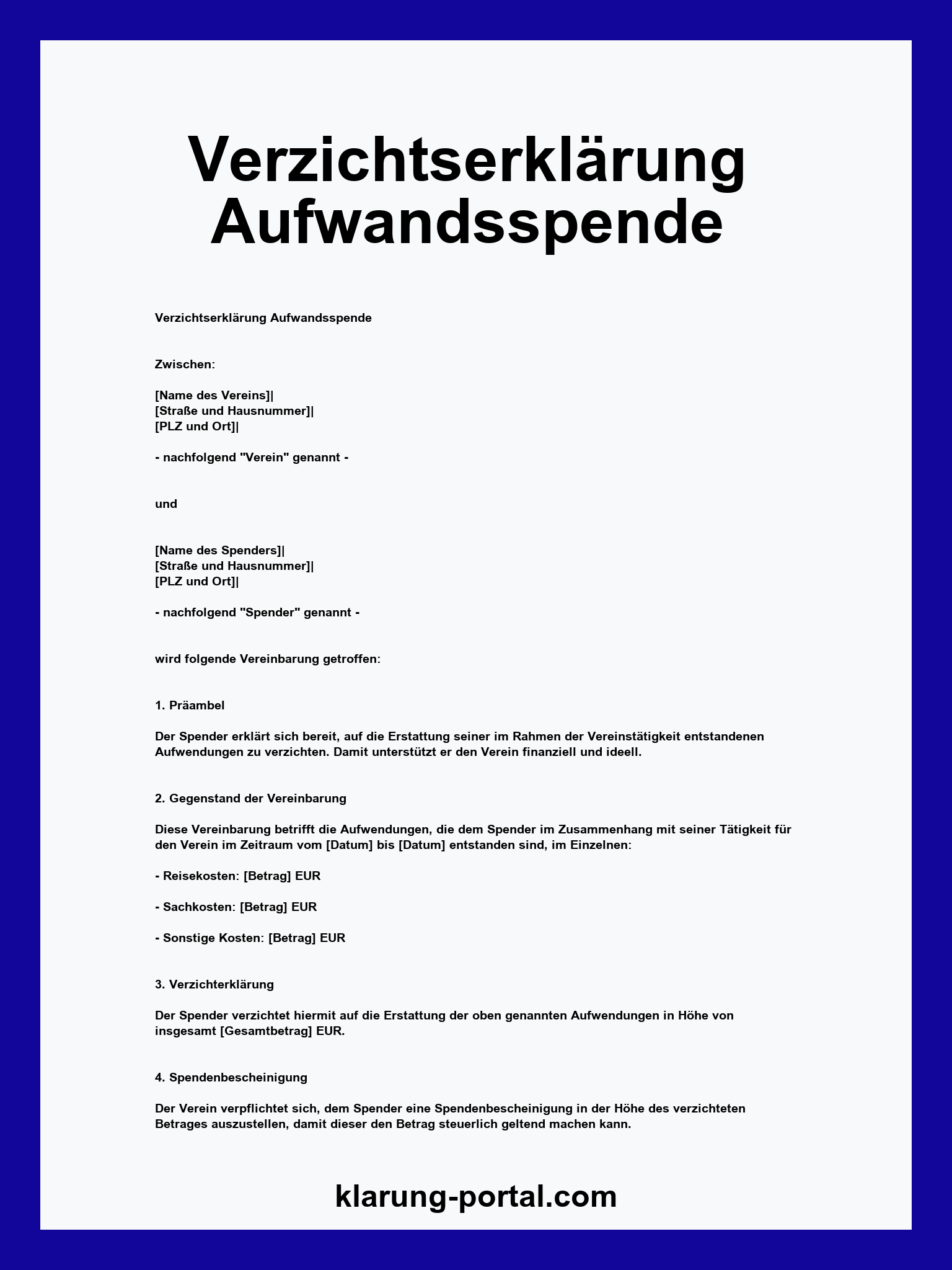 Verzichtserklärung Aufwandsspende Muster