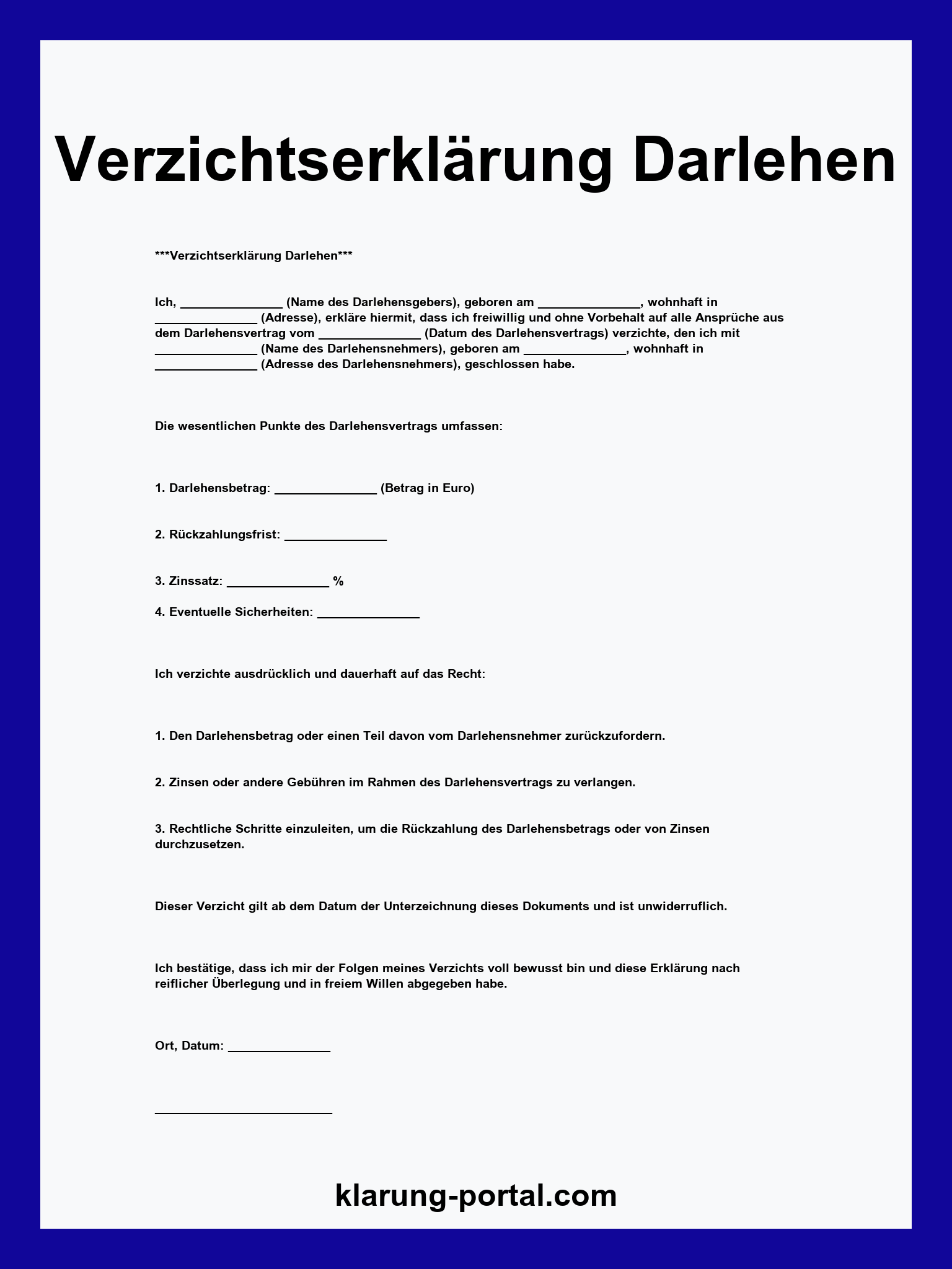 Verzichtserklärung Darlehen Muster