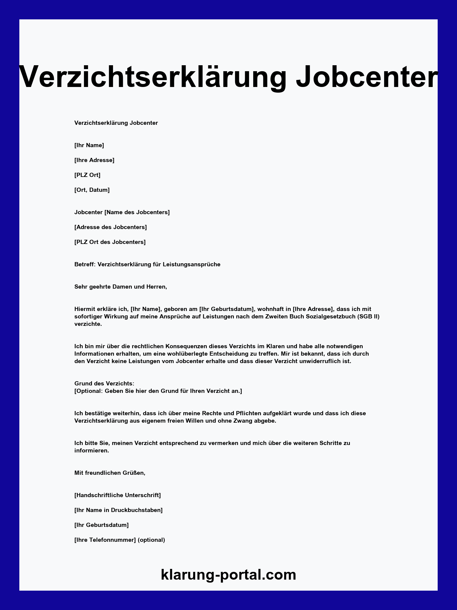 Verzichtserklärung Jobcenter