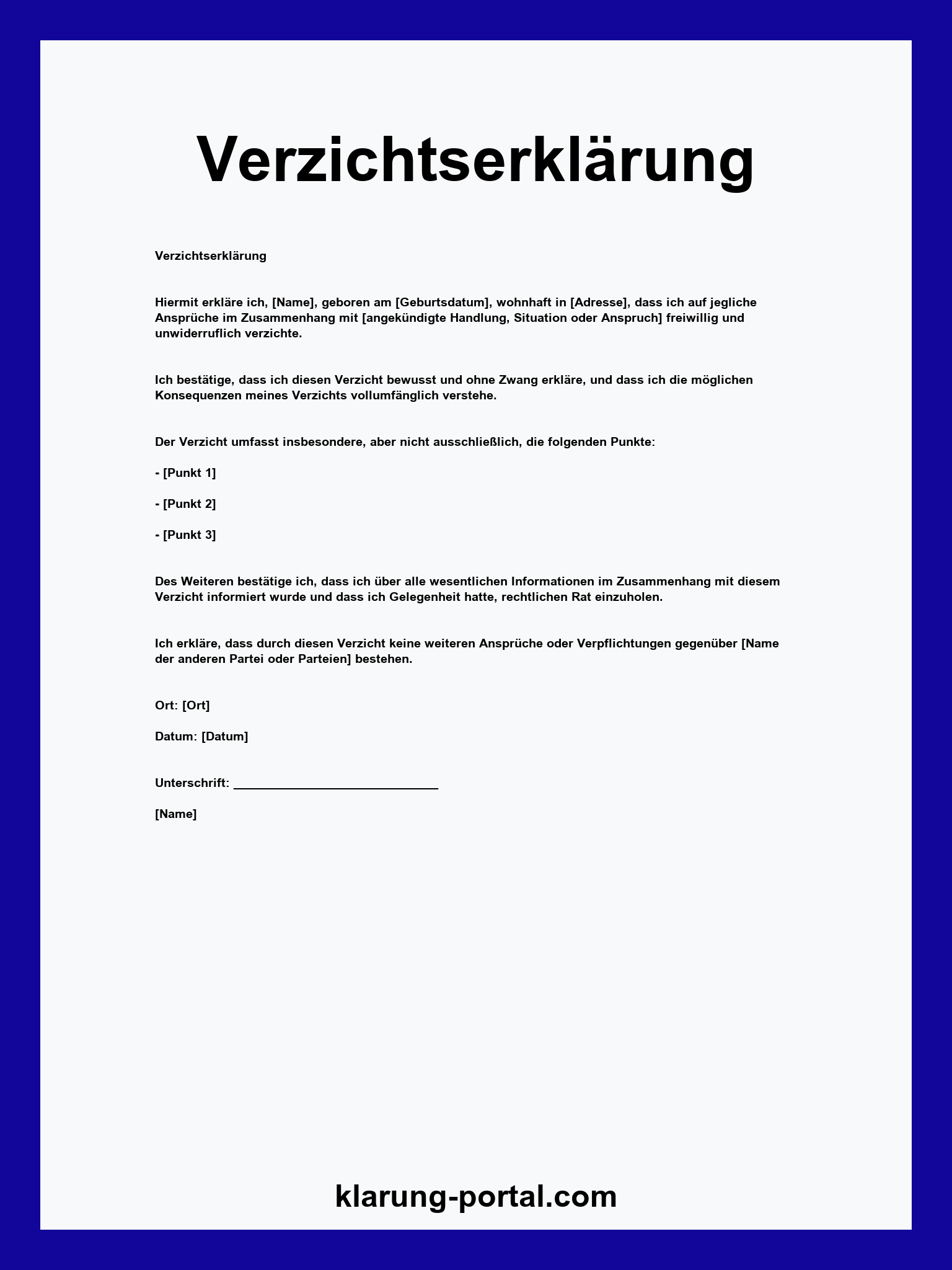 Verzichtserklärung Vorlage