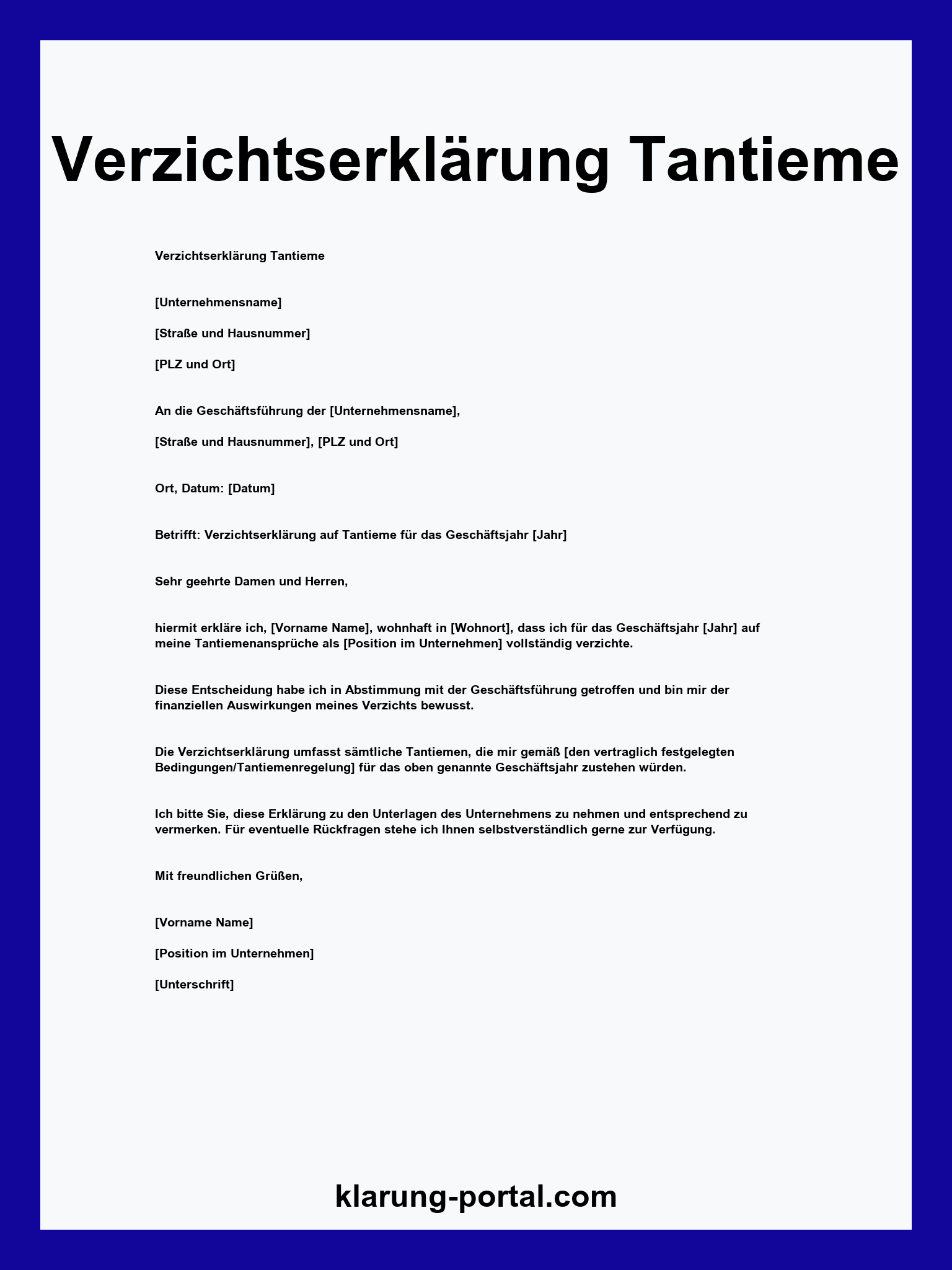 Verzichtserklärung Tantieme Muster