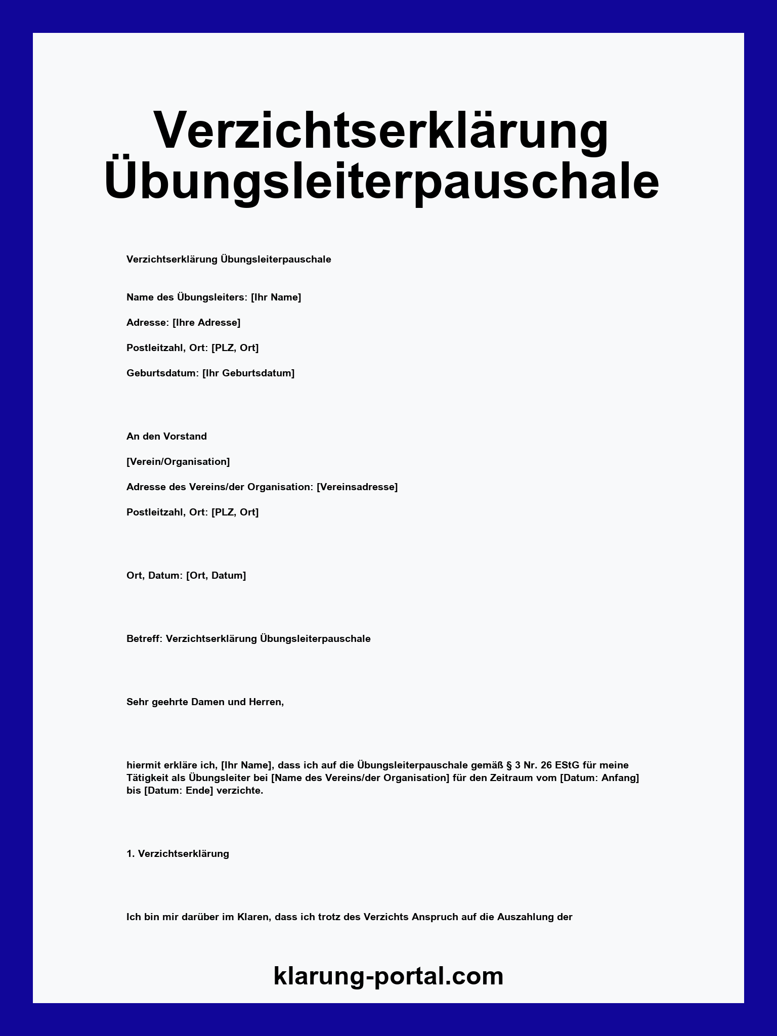 Verzichtserklärung Übungsleiterpauschale Muster