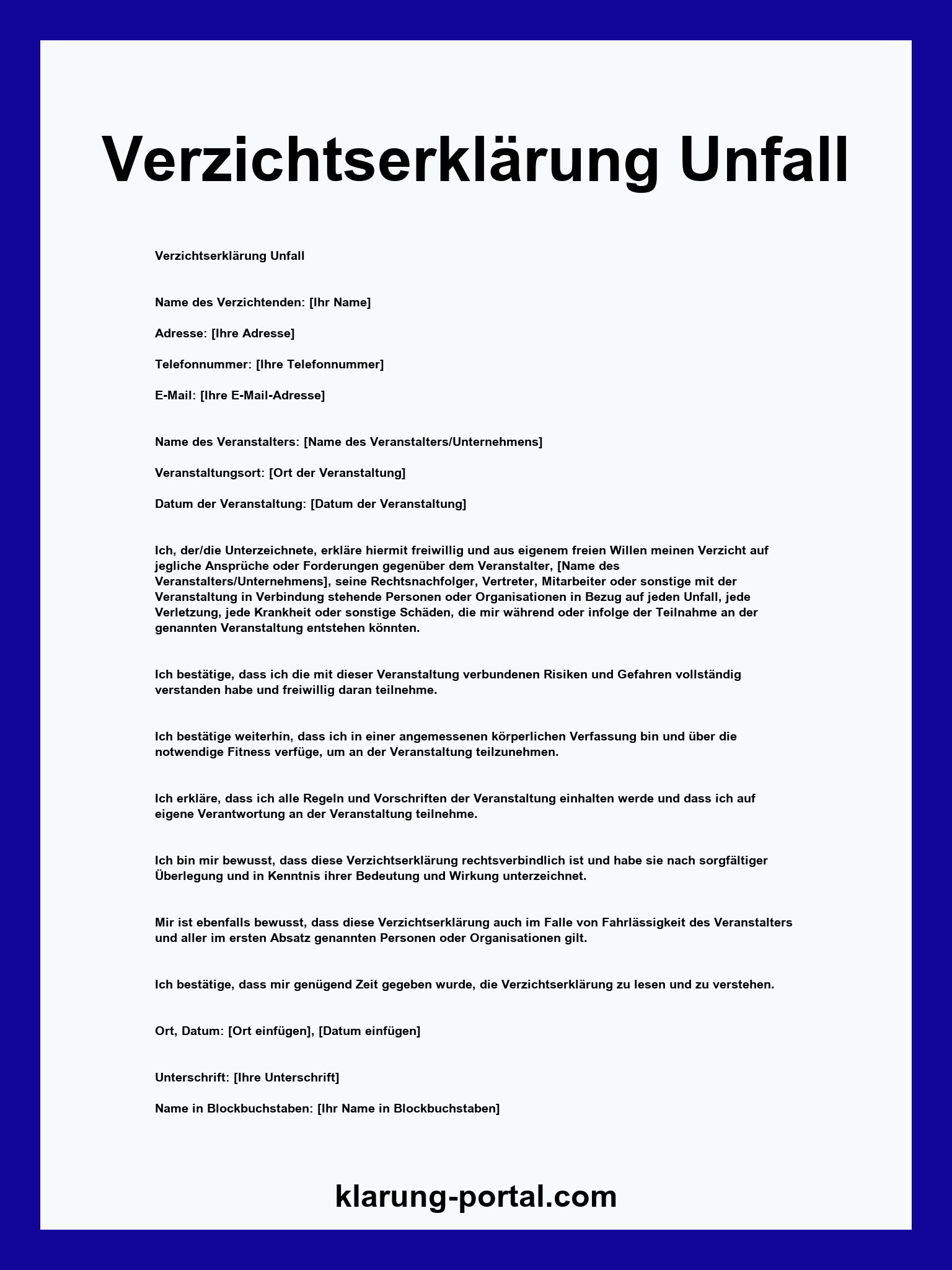 Verzichtserklärung Unfall
