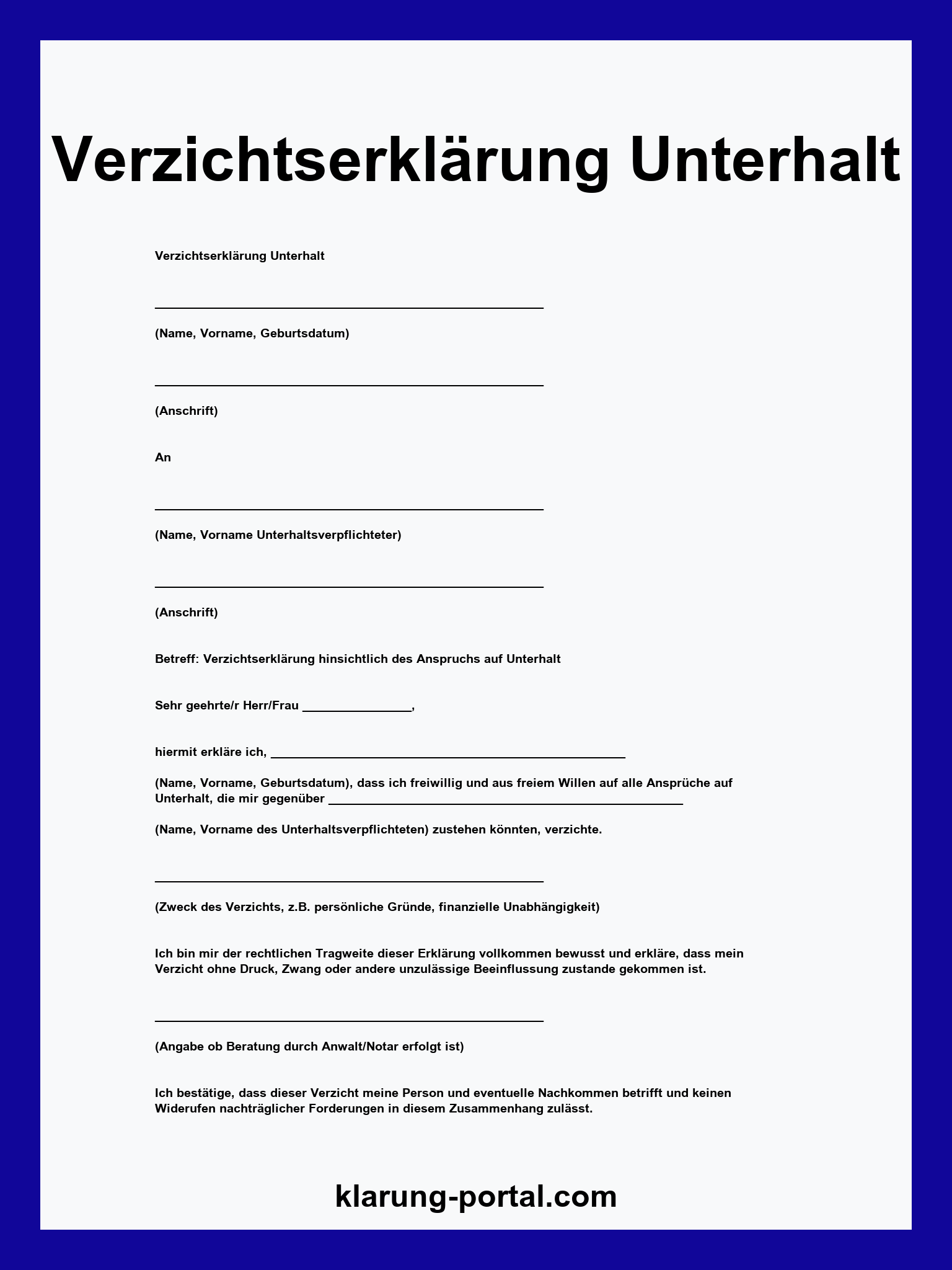 Verzichtserklärung Unterhalt Muster