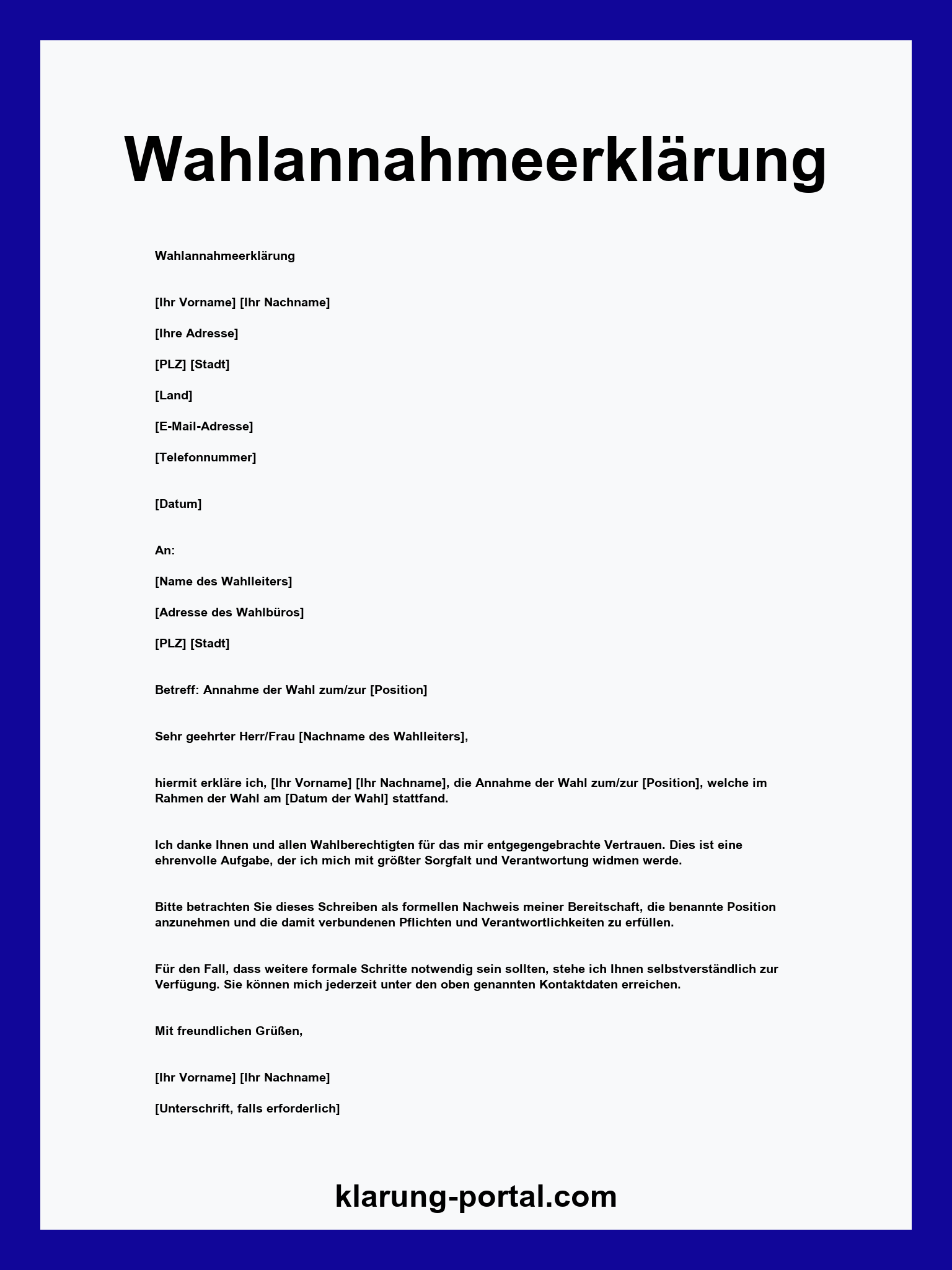 Wahlannahmeerklärung Muster