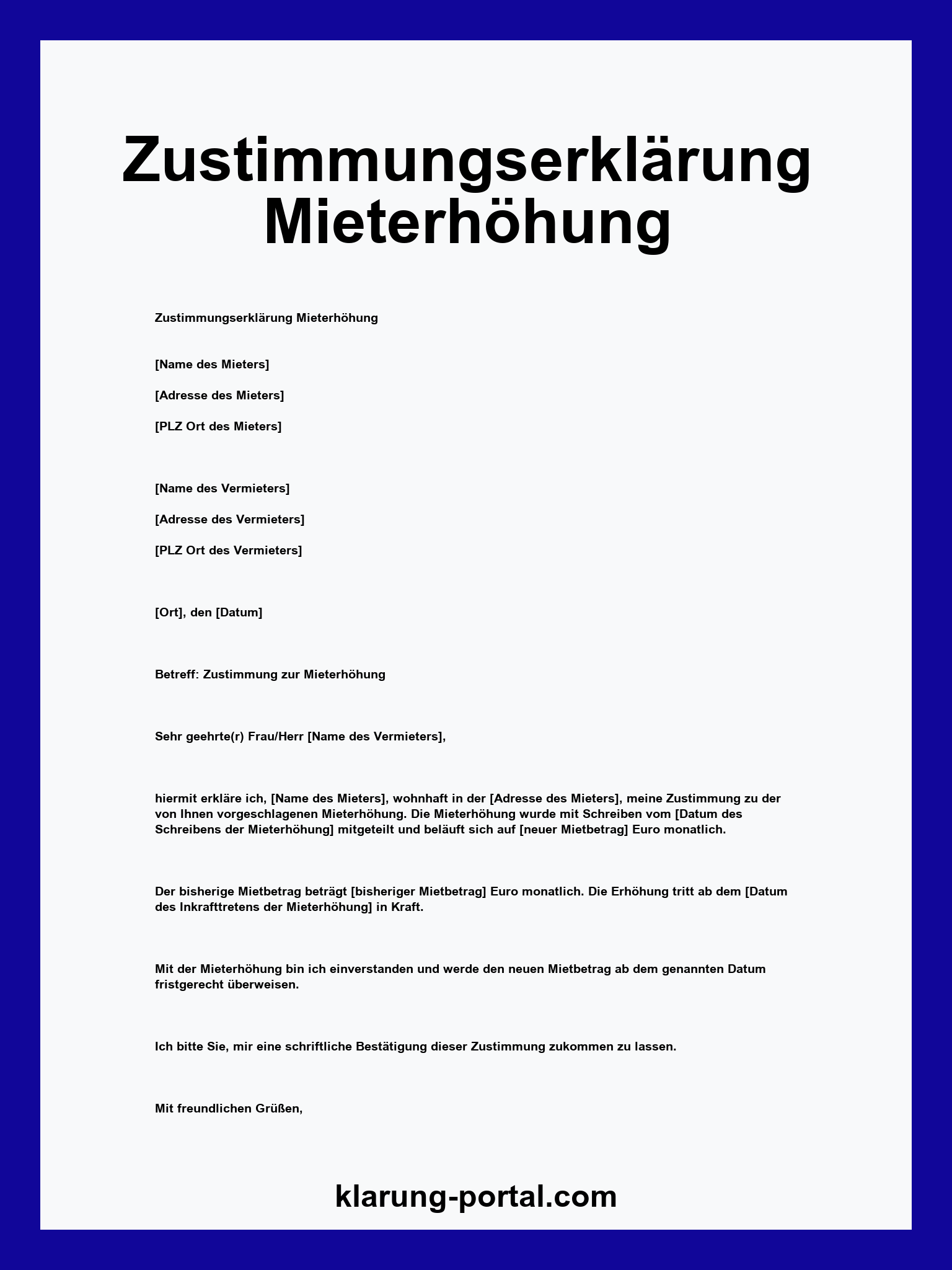 Zustimmungserklärung Mieterhöhung Vorlage PDF