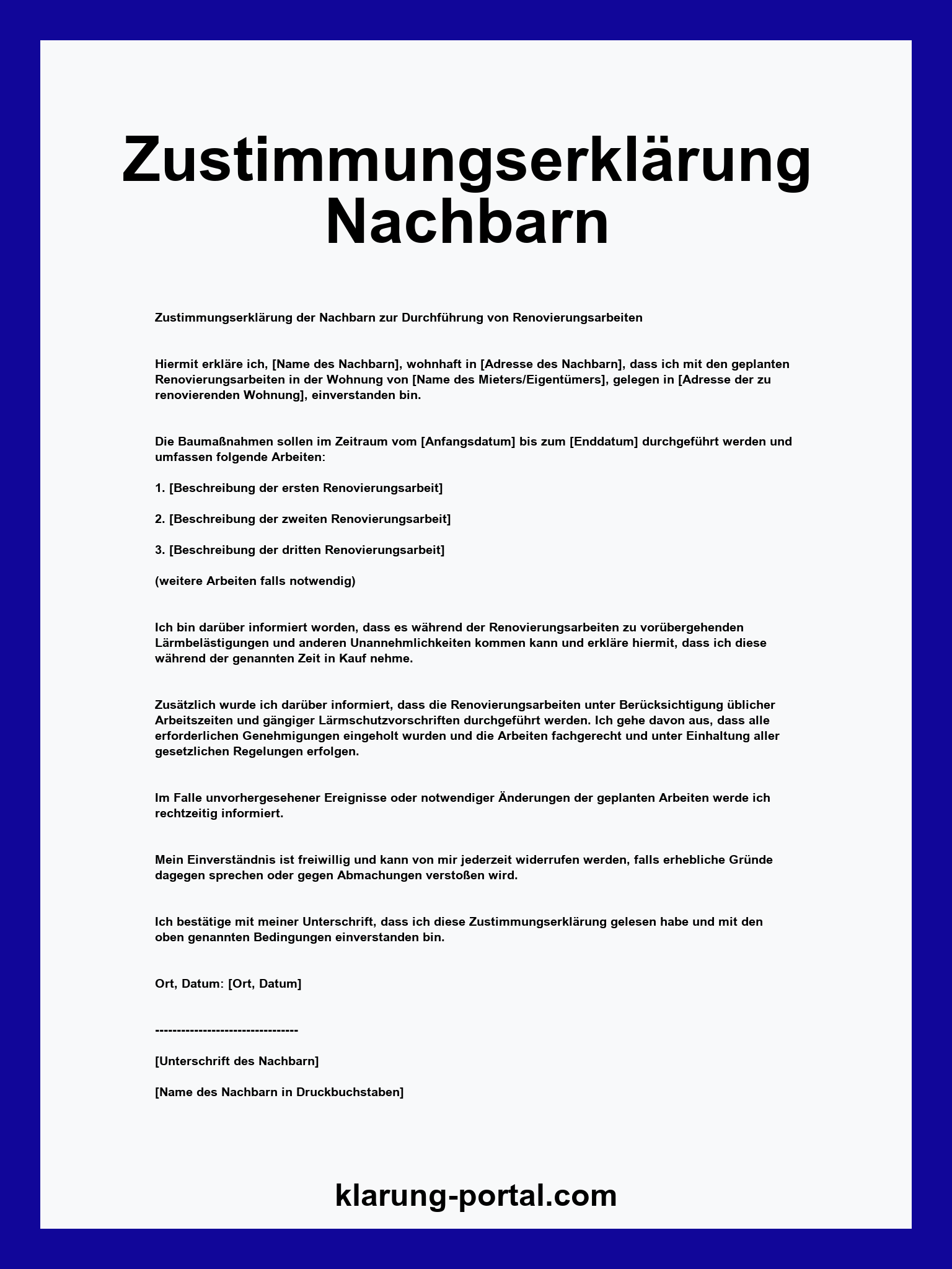 Zustimmungserklärung Nachbarn Vorlage